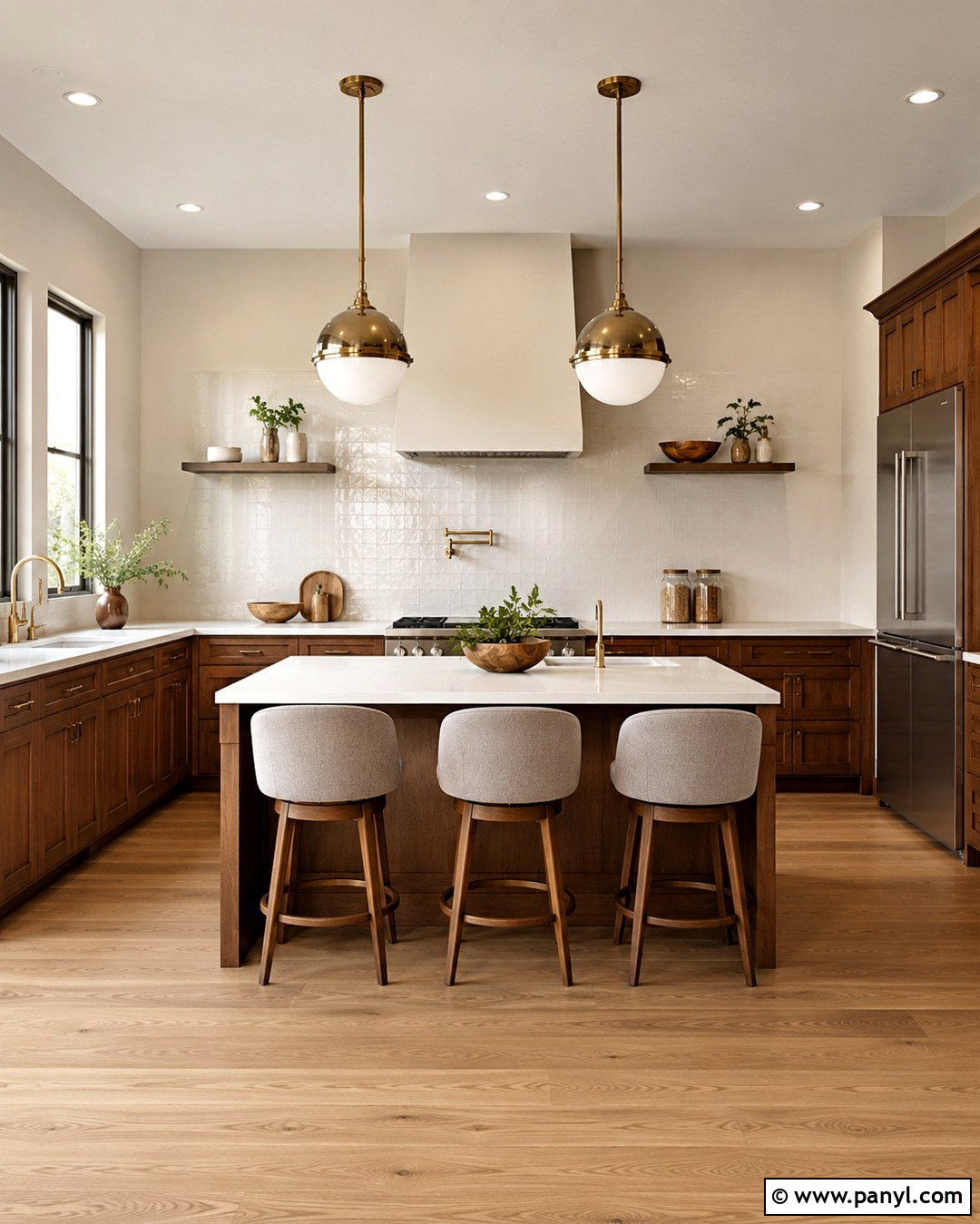 Oyster Kitchen With Walnut Cabinets - 20 Oyster Wall Paint Ideas