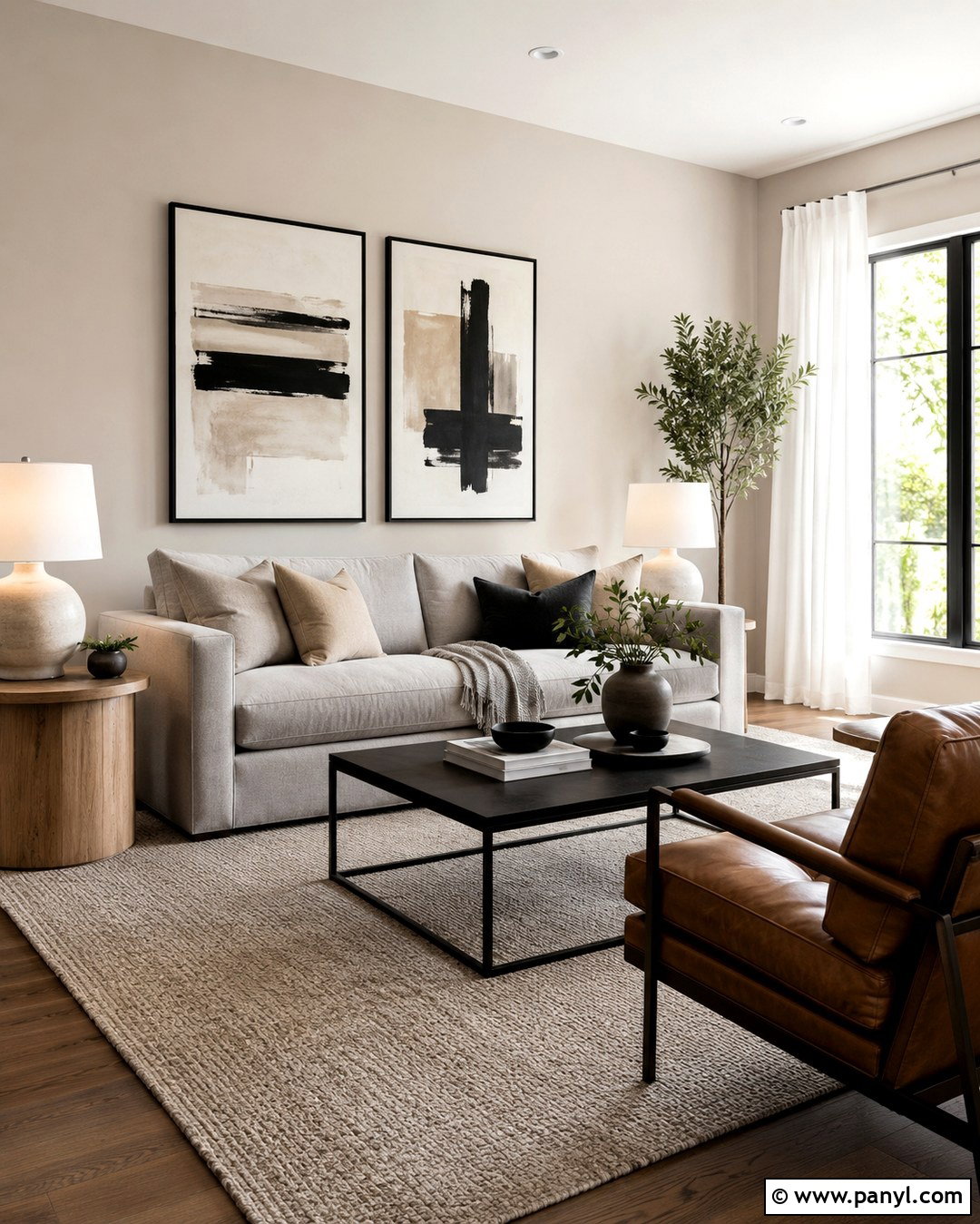 Oyster Living Room With Black Accents - 20 Oyster Wall Paint Ideas