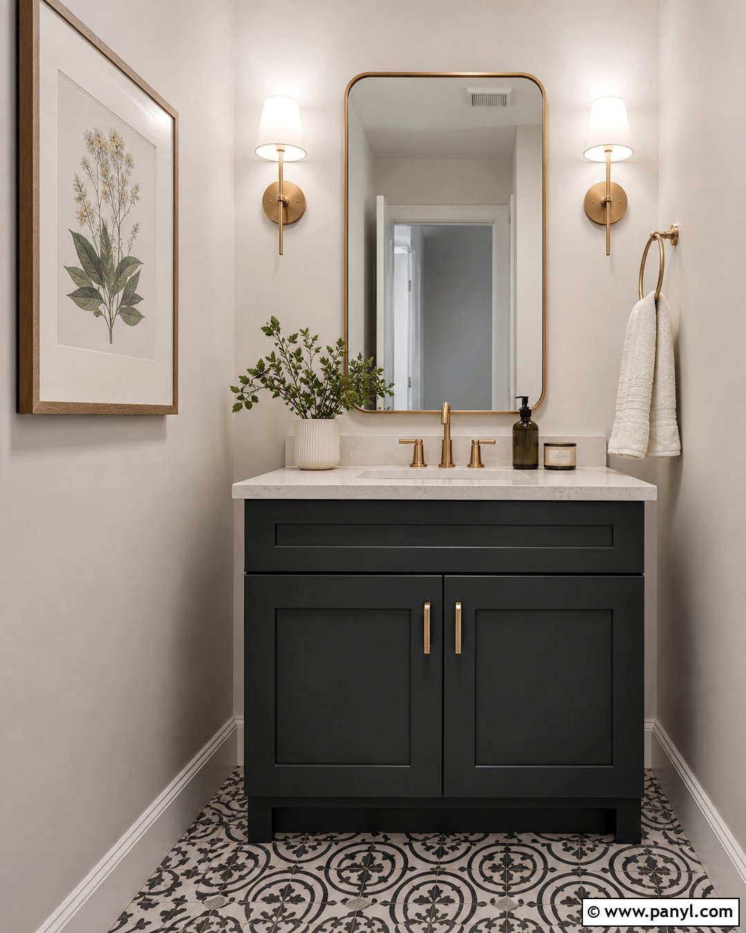 Oyster White Walls With A Dark Vanity - 25 Oyster White Walls