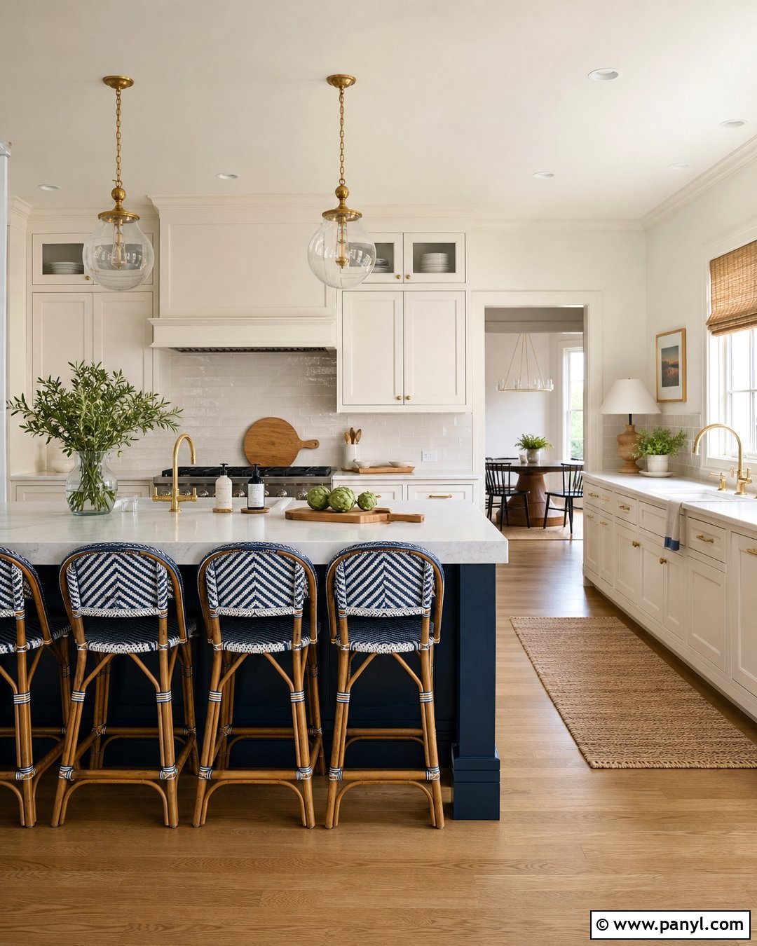 Oyster White Walls With A Navy Kitchen Island - 25 Oyster White Walls