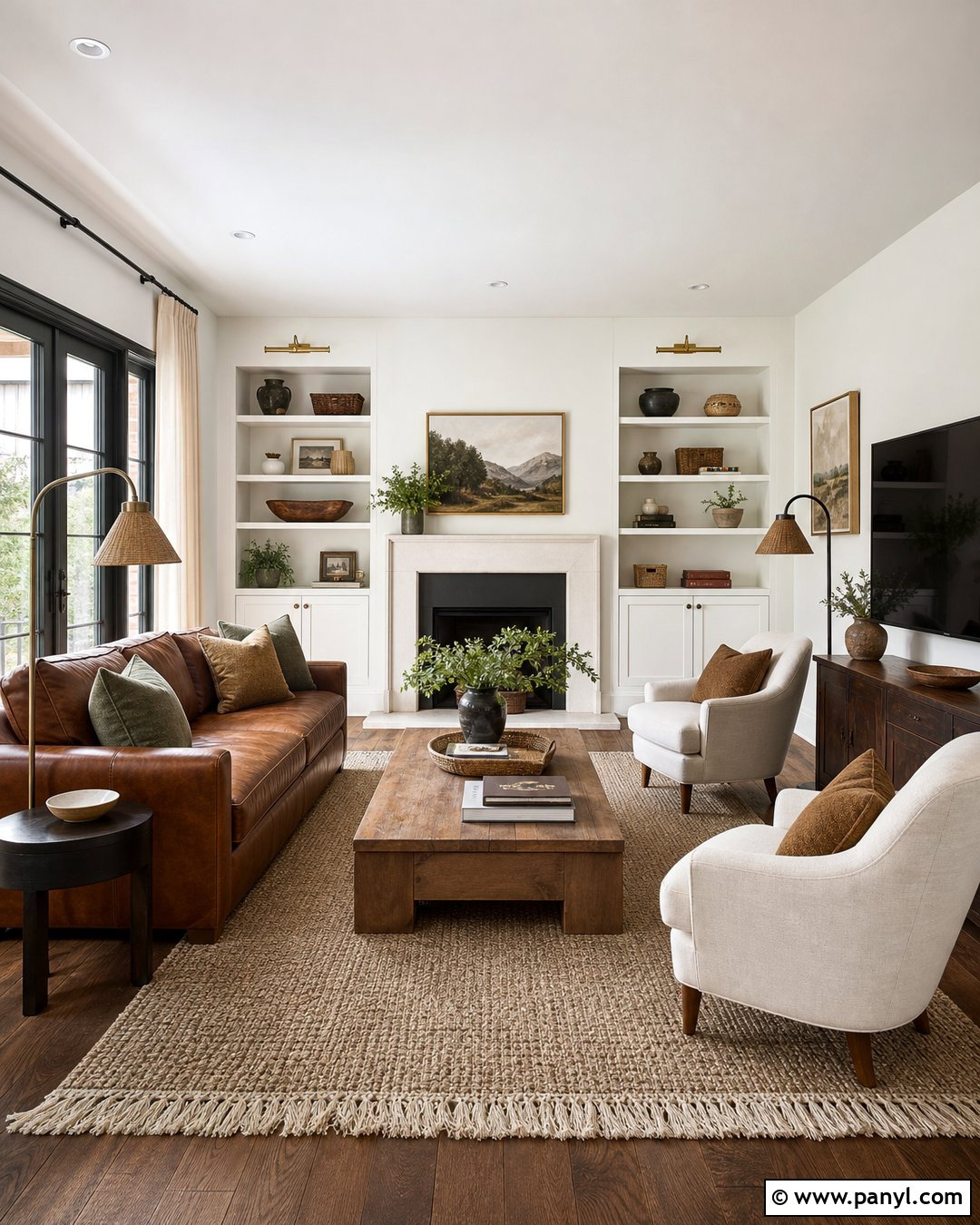 Oyster White Walls With Brown Leather - 25 Oyster White Walls