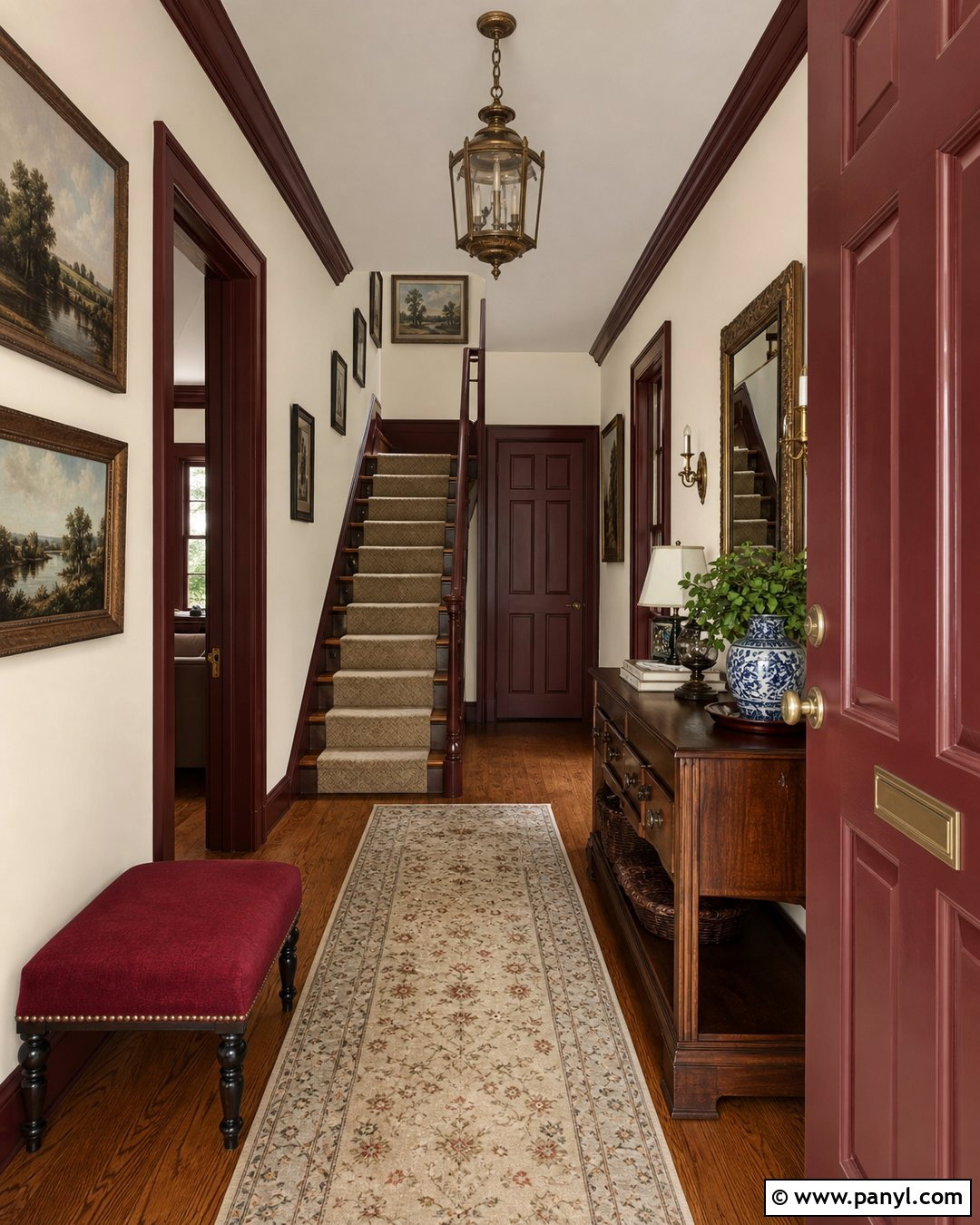 Oyster White Walls With Dark Red Trim - 25 Oyster White Walls