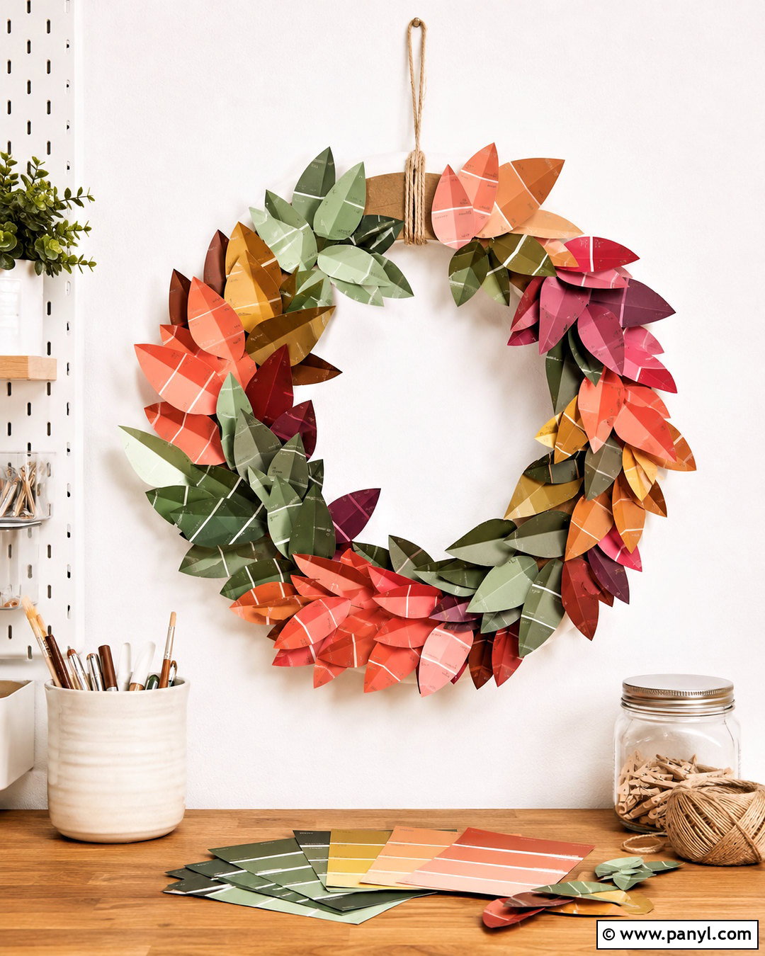 Paint Chip Leaf Wreath - 20 paint chip crafts