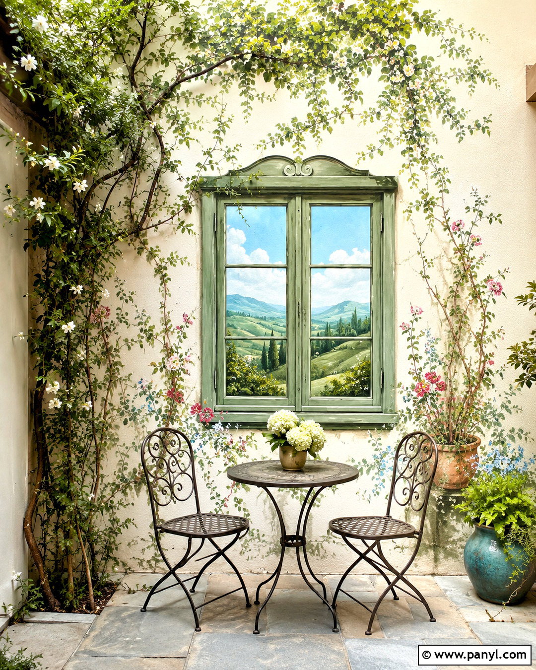 Painted Garden Window Mural - 20 outdoor wall painting ideas