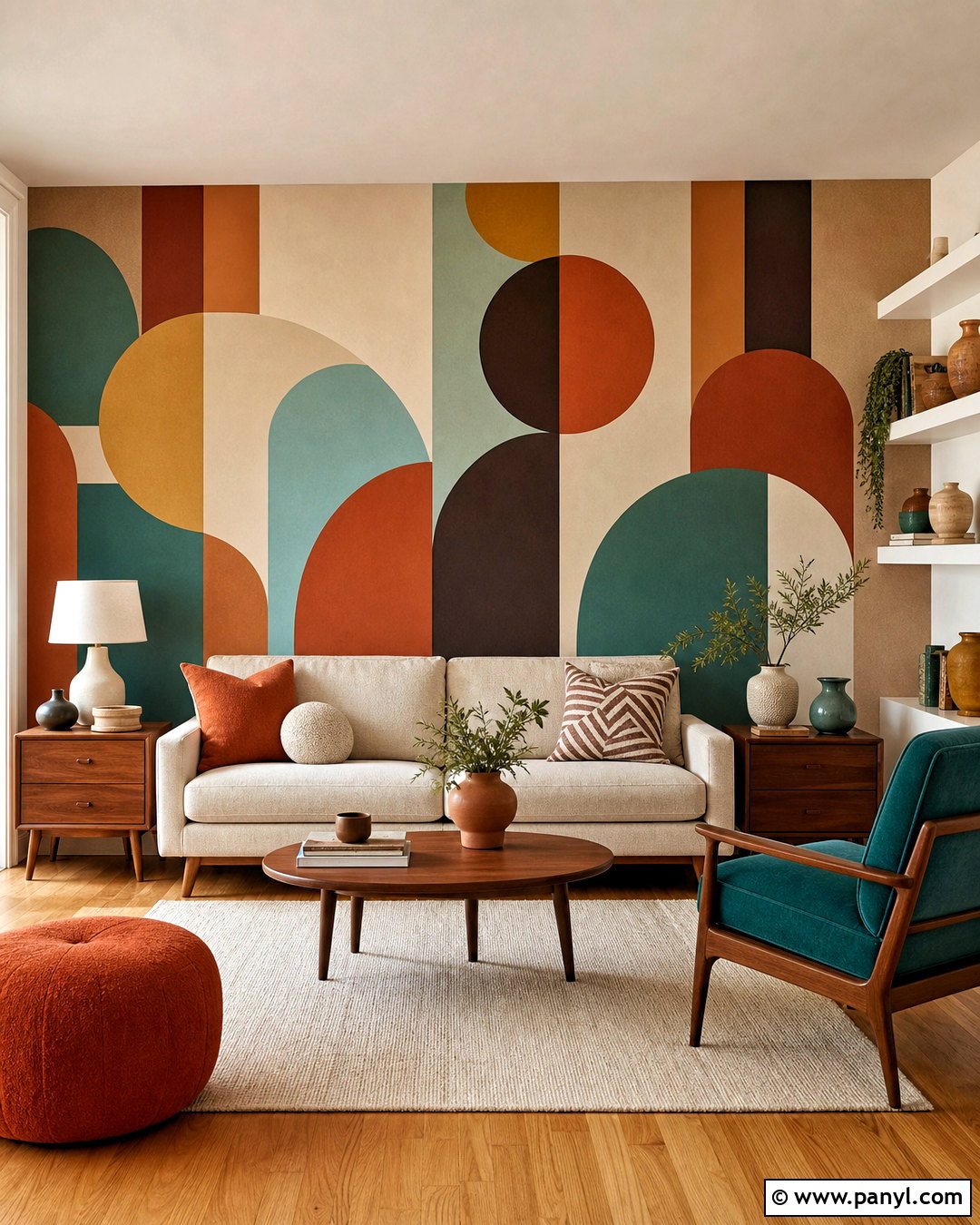 Painted Geometric Mural Accent Wall - 20 retro accent wall ideas