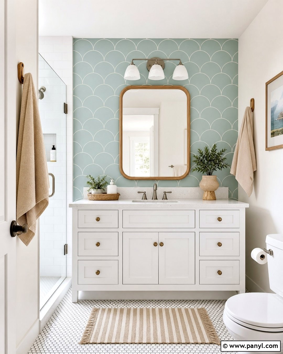 Painted Scallop Bathroom Accent Wall - 30 Accent Wall Bathroom Painted Ideas