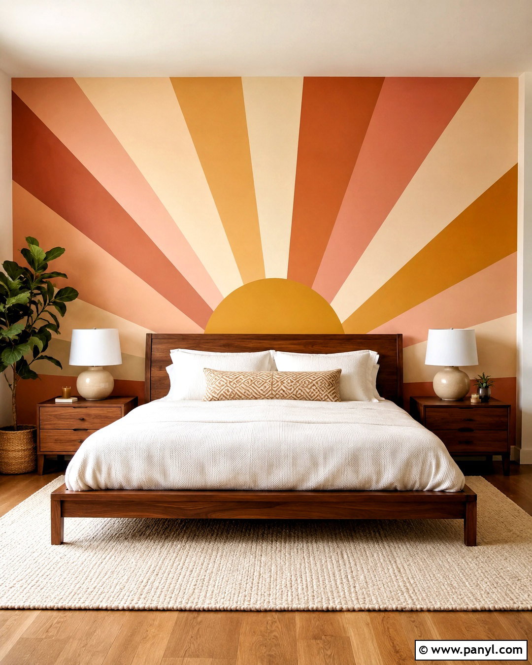 Painted Sunburst Accent Wall - 20 diy accent wall bedroom ideas