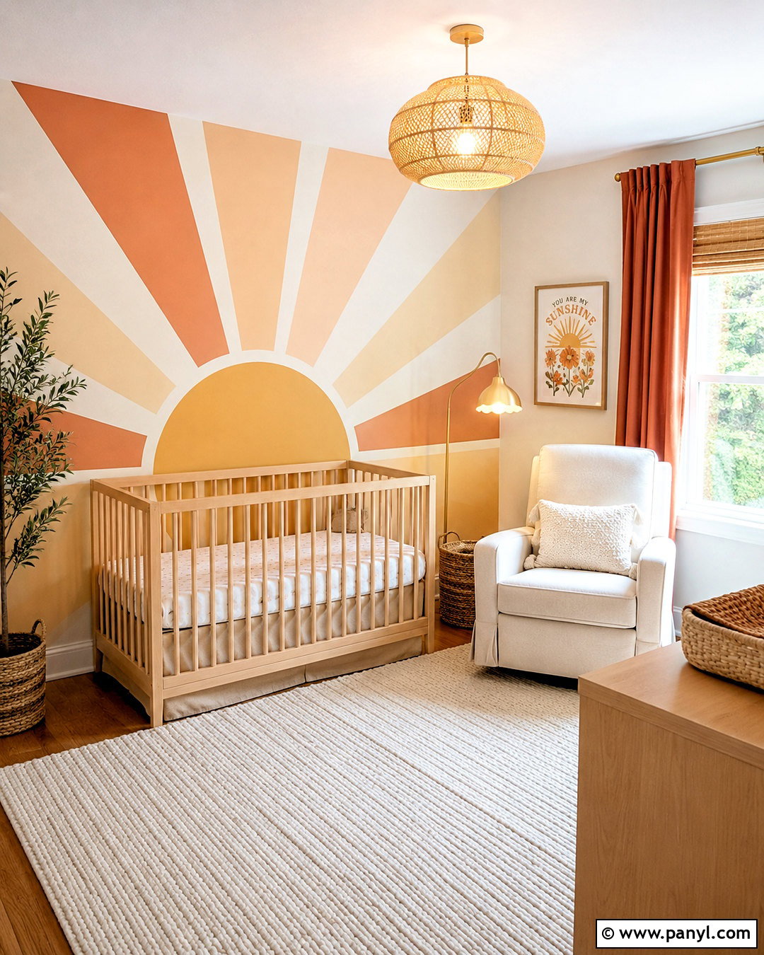 Painted Sunburst Nursery Wall - 20 nursery wall painting ideas