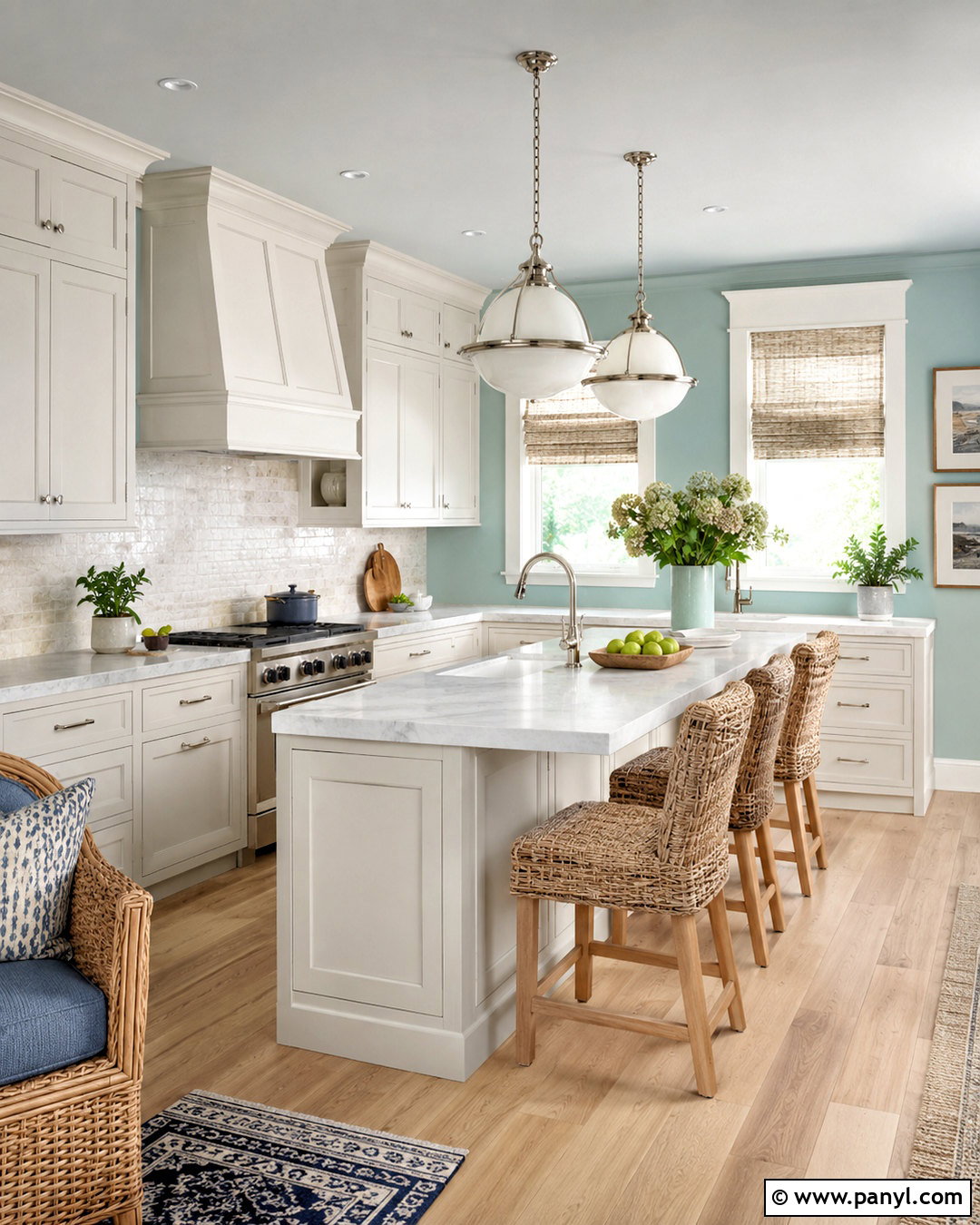 Pale Aqua Kitchen Walls With Cream Cabinets - 40 kitchen wall color ideas