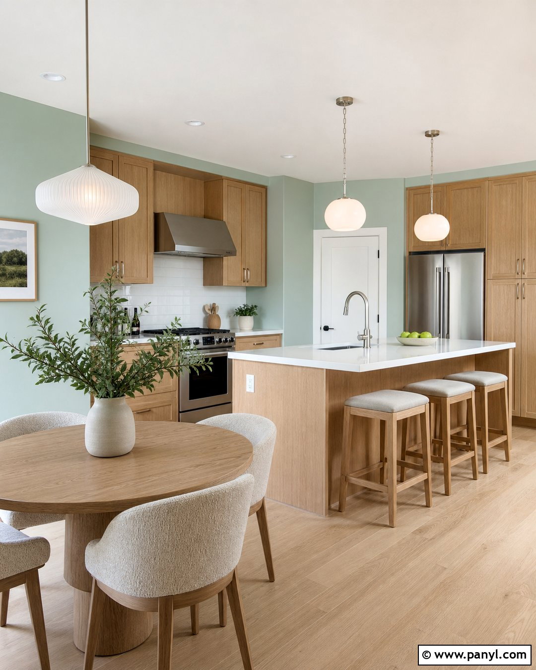 Pale Aqua Kitchen Walls With Light Wood Cabinets - 25 Kitchen Wall Color With Natural Wood Cabinet Ideas