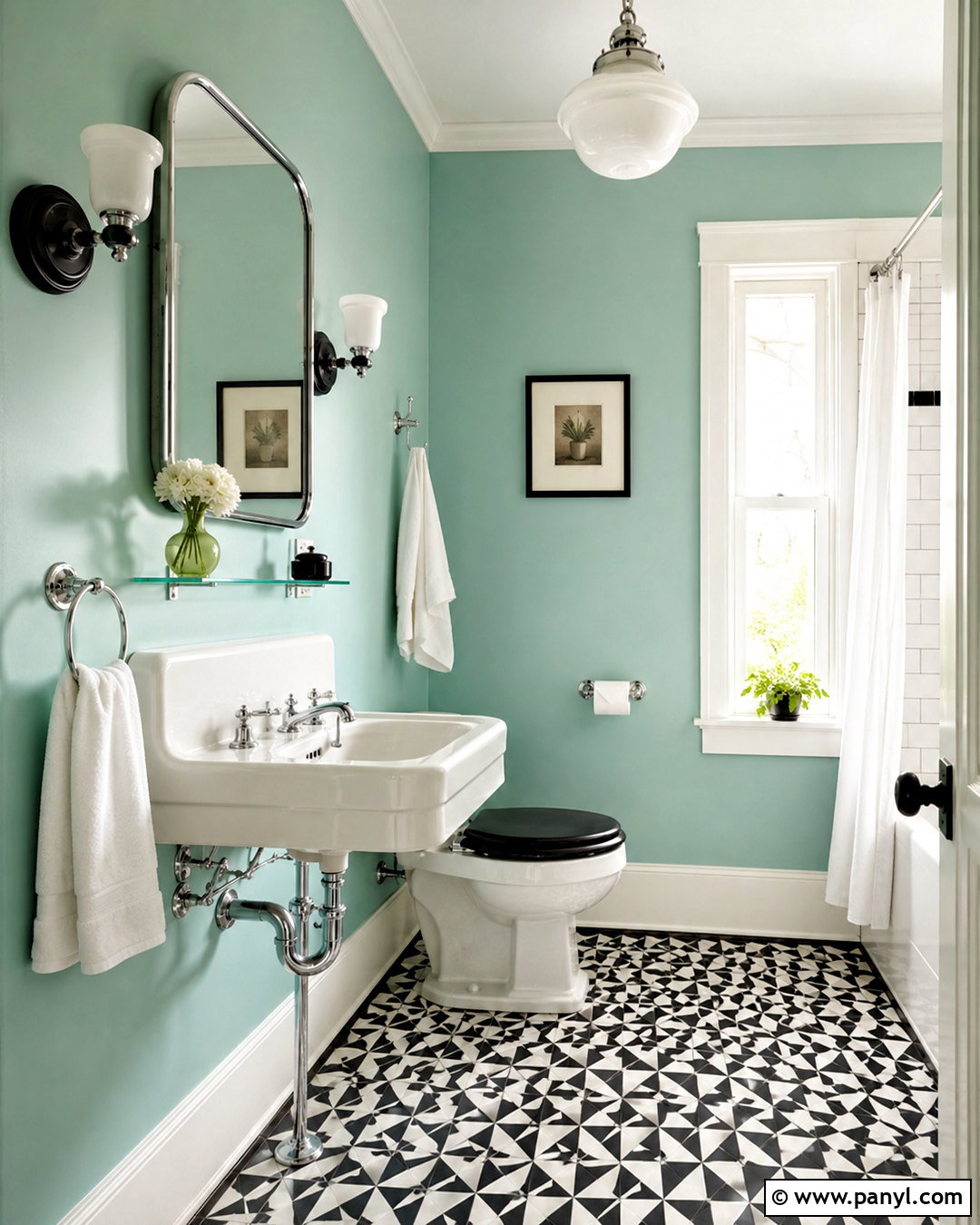 Pale Aqua Wall Color - 20 Wall Color With Black And White Tile Ideas