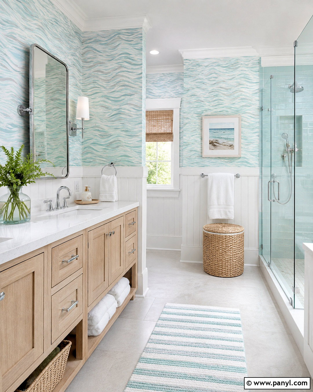 Pale Aqua Wallpaper Coastal Bathroom - 20 light colored wallpaper ideas