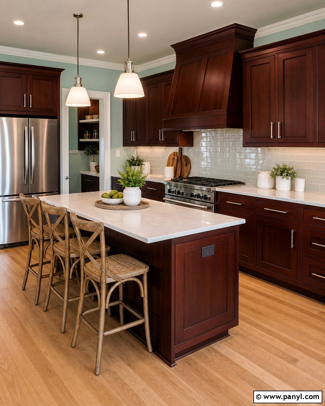 Pale Aqua Walls With Dark Cherry Cabinets - 20 Dark Cherry Kitchen Cabinets Wall Color Ideas