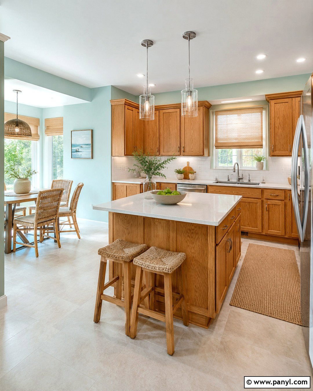 Pale Aqua Walls With Honey Oak Cabinets - 20 Honey Oak Cabinet Kitchen Wall Color Ideas
