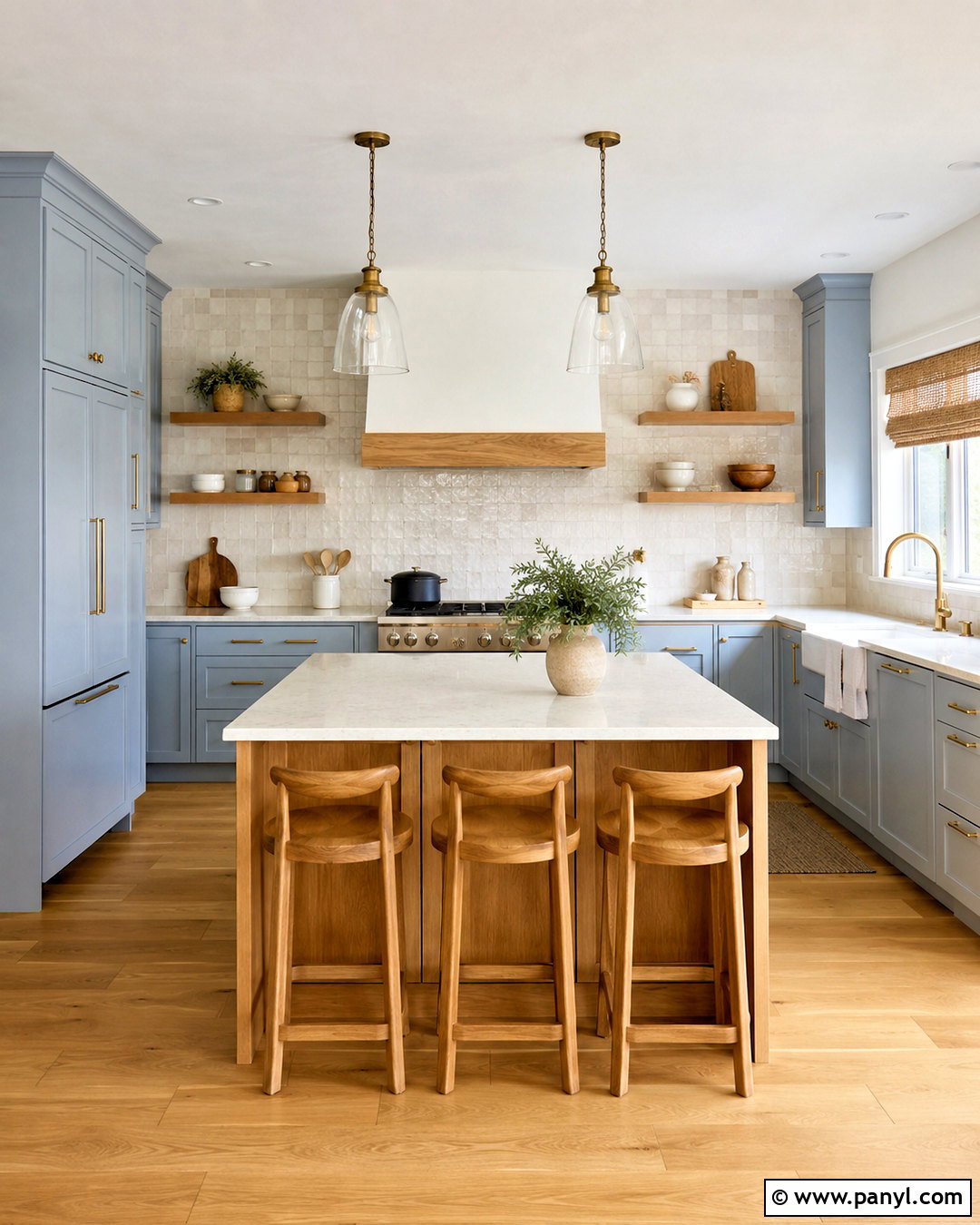 Pale Blue And White Oak Kitchen - 20 brown and blue color palette ideas