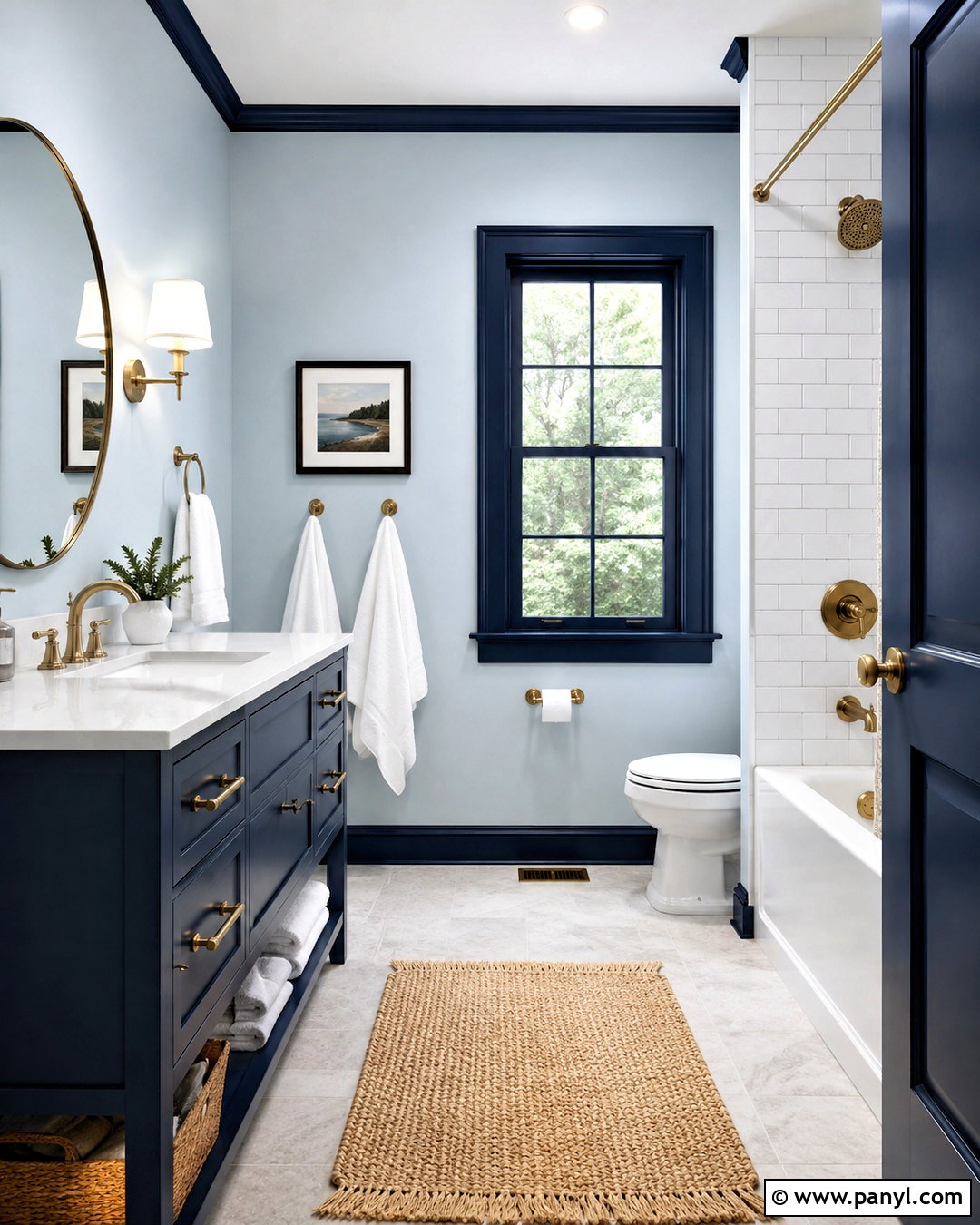 Pale Blue Bathroom Walls With Navy Trim - 40 light walls darker trim ideas