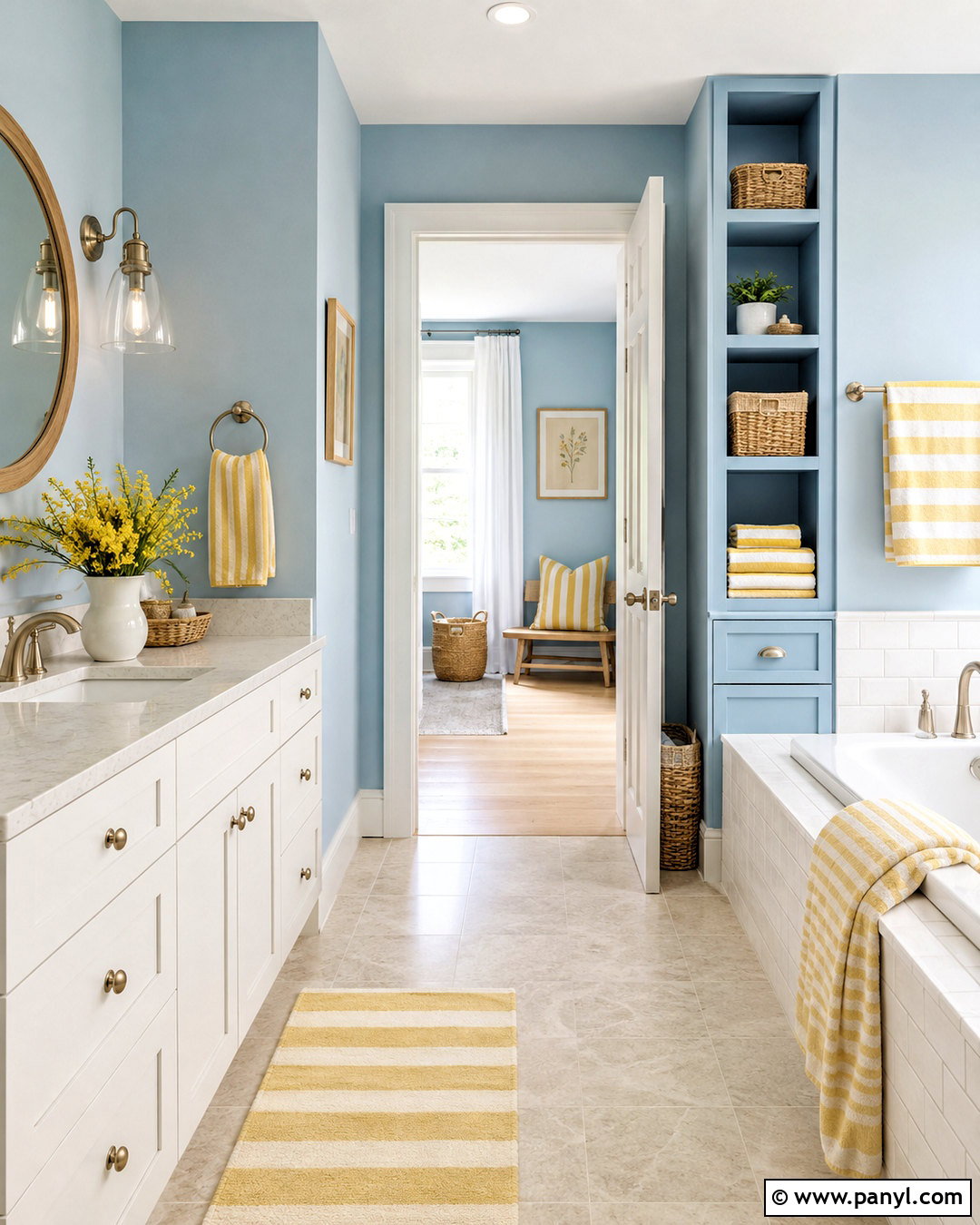 Pale Blue Bathroom With Soft Yellow Decor - 20 blue and yellow bathroom ideas