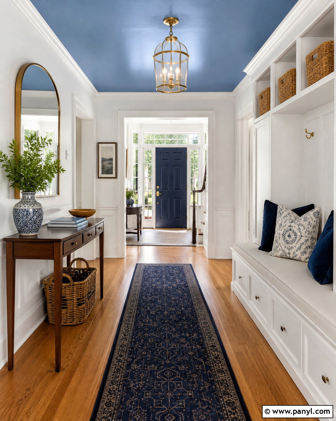 Pale Blue Ceiling Entryway - 20 White Walls With Blue Ceiling Ideas