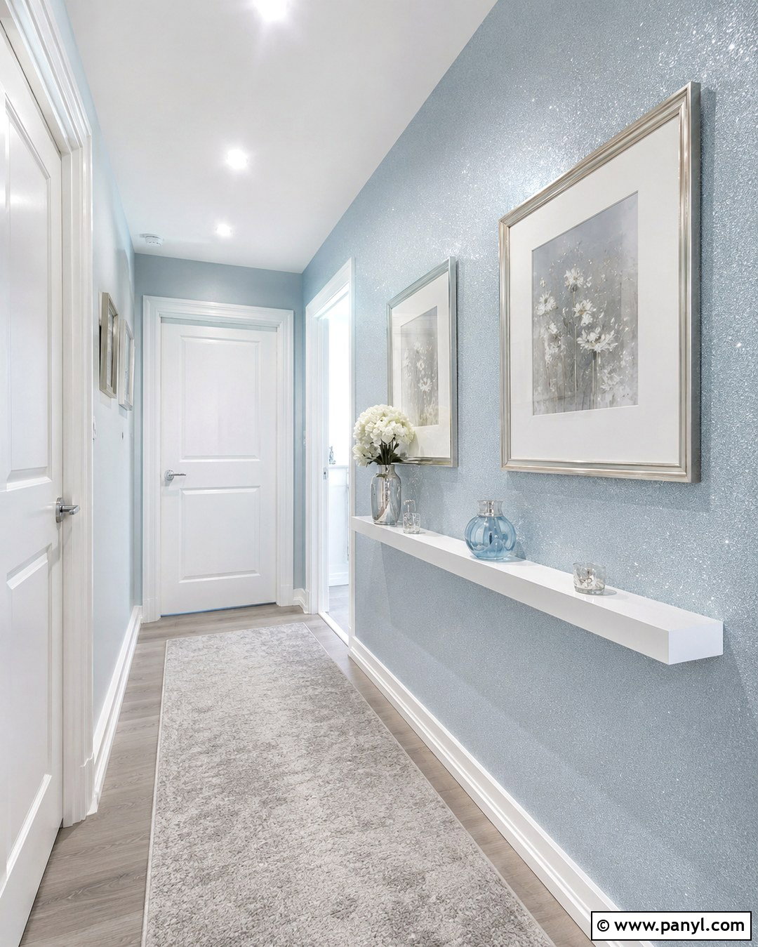 Pale Blue Glitter Hallway Wall - 20 Blue Glitter Wall Paint Ideas
