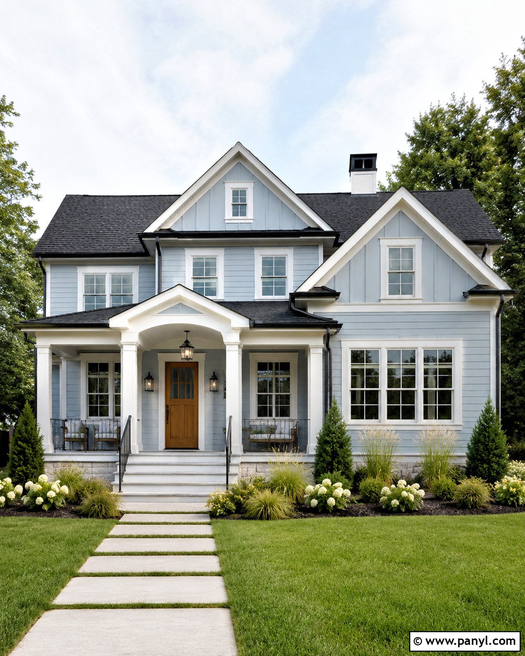 Pale Blue House With White Trim And Black Roof - 20 blue house white trim ideas