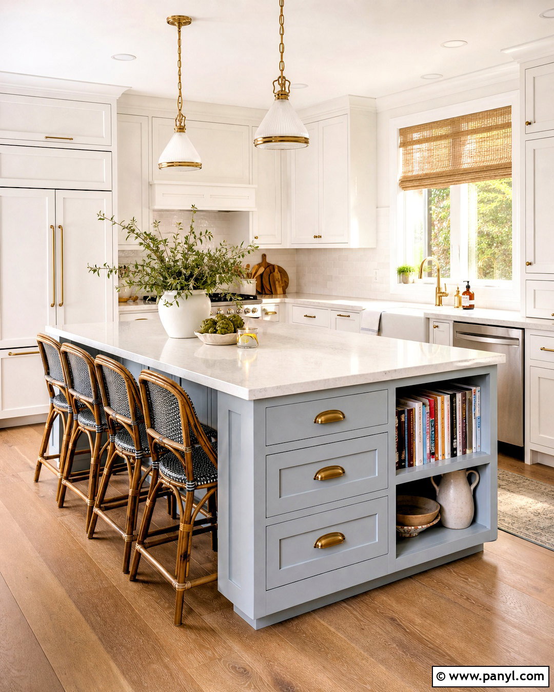 Pale Blue Kitchen Island With Warm White Cabinets - 20 white kitchen with blue island ideas