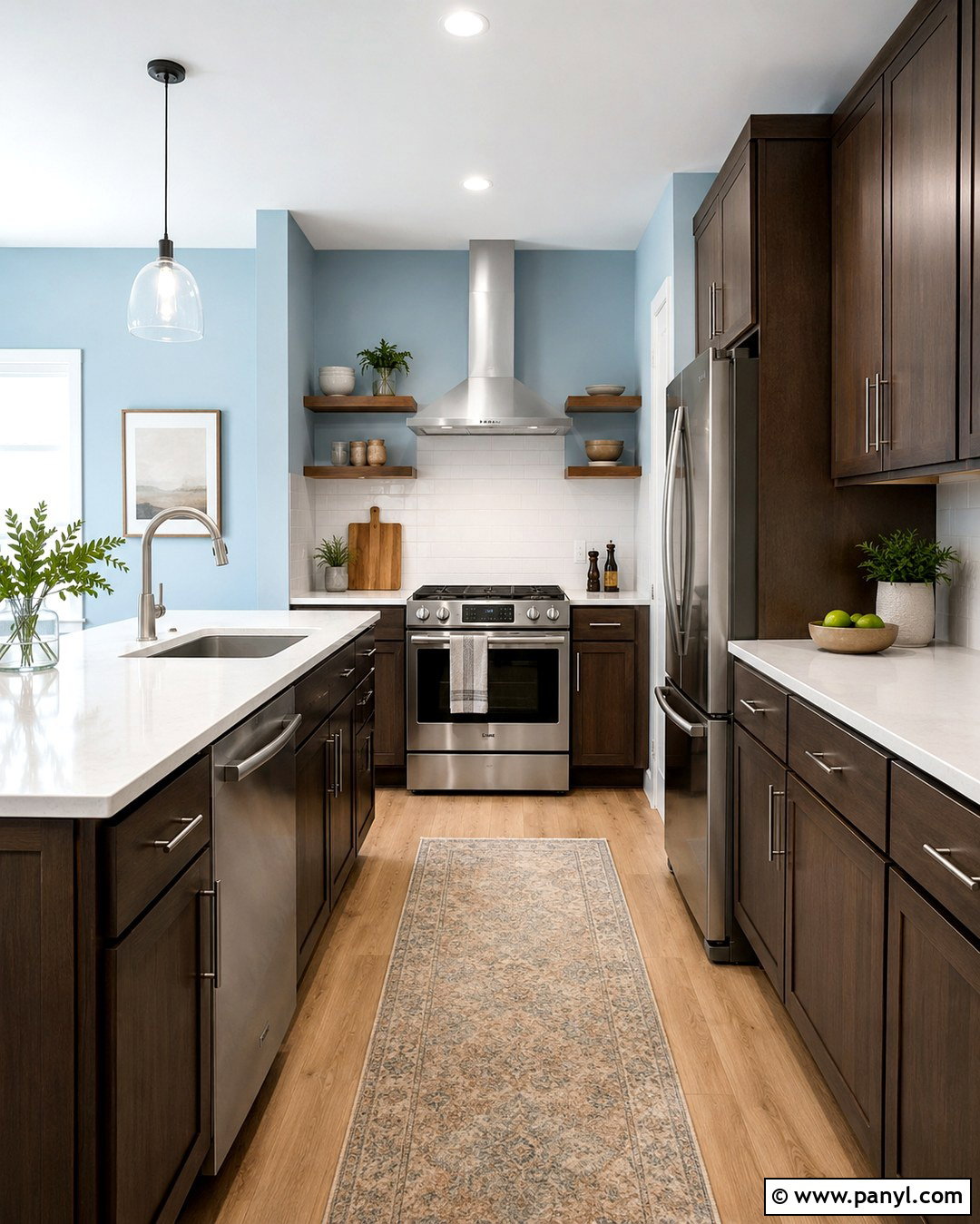 Pale Blue Kitchen Walls With Dark Brown Cabinets - 20 Blue Kitchen Walls With Brown Cabinets