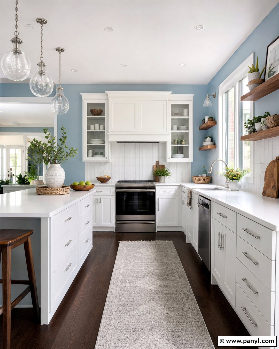 Pale Blue Kitchen Walls With Dark Floors - 45 blue kitchen walls