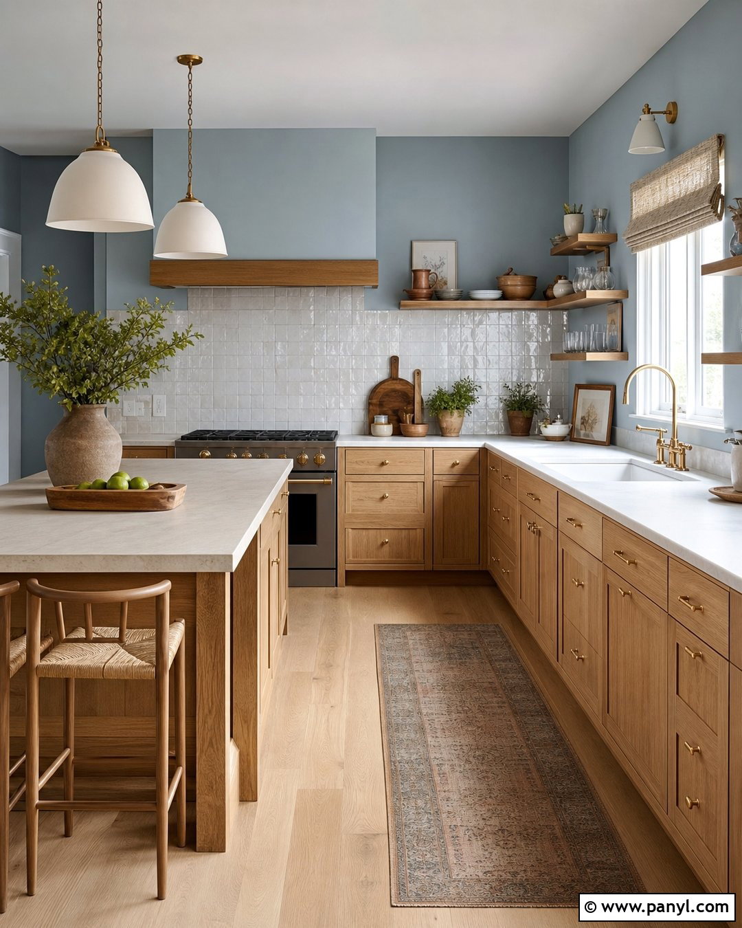 Pale Blue Kitchen Walls With Natural Wood - 35 blue walls kitchen ideas