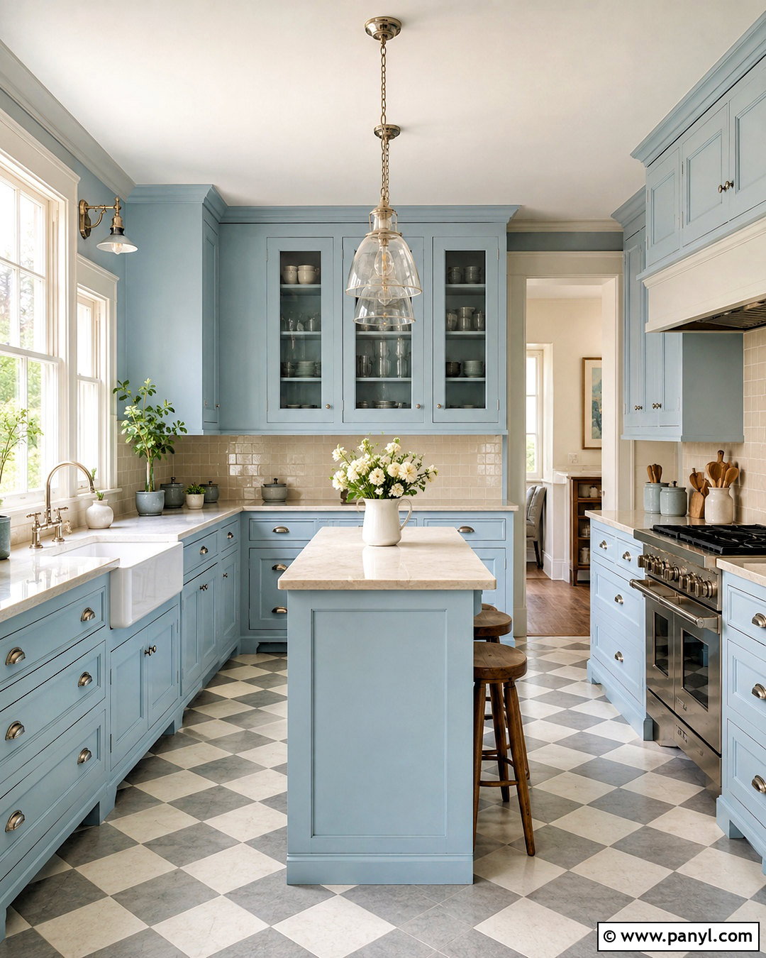 Pale Blue Kitchen With Checkerboard Floor - 20 blue kitchens ideas