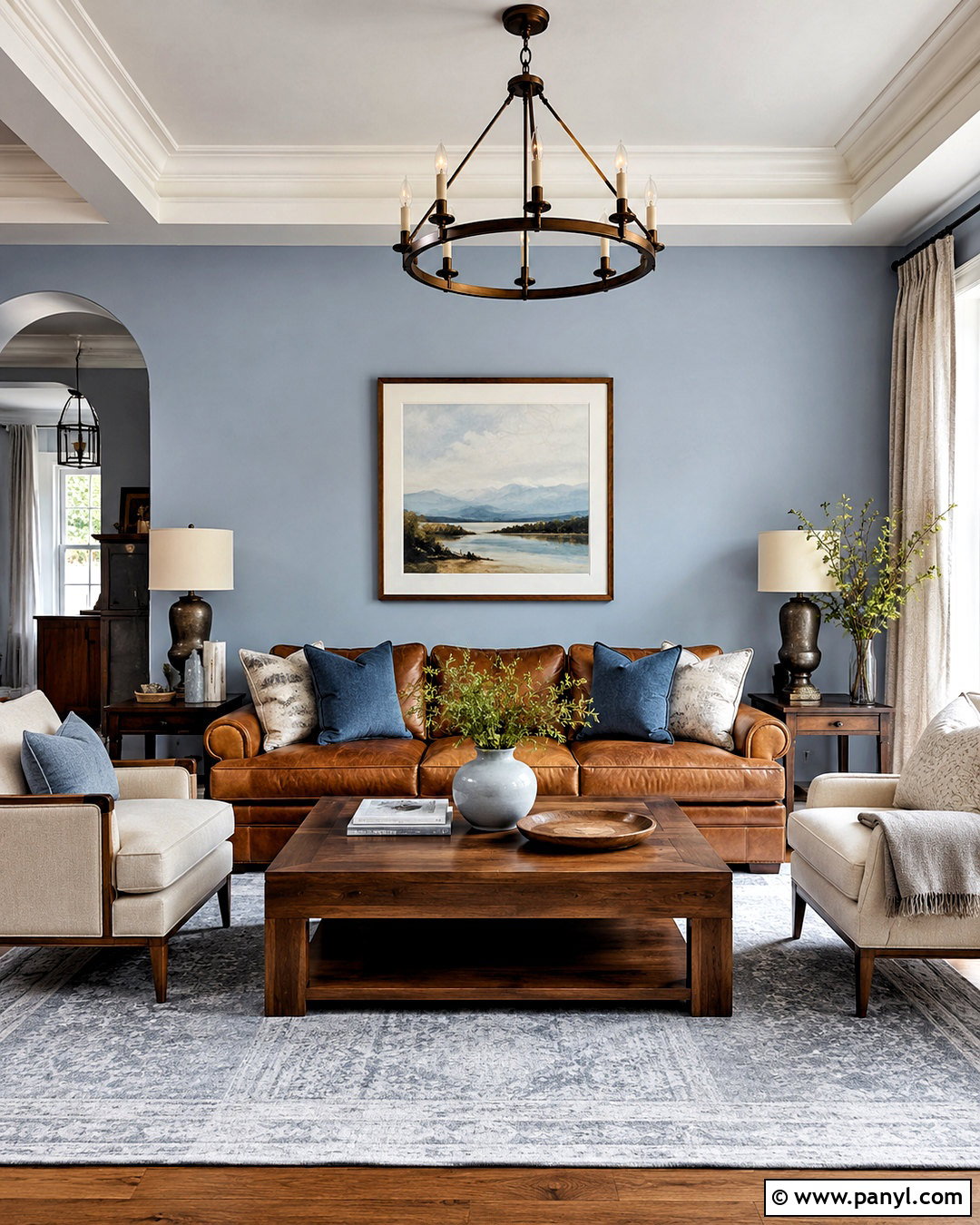 Pale Blue Living Room With Brown Leather - 20 pale blue living room ideas