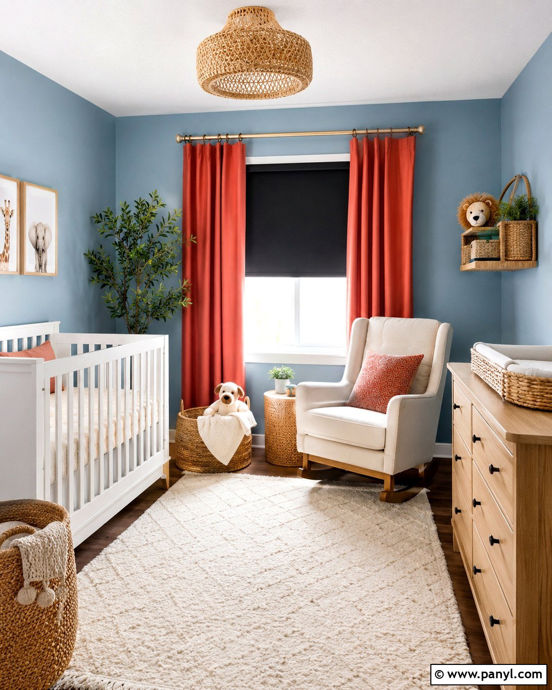 Pale Blue Nursery With Soft Red Curtains - 20 Blue Walls Red Curtains