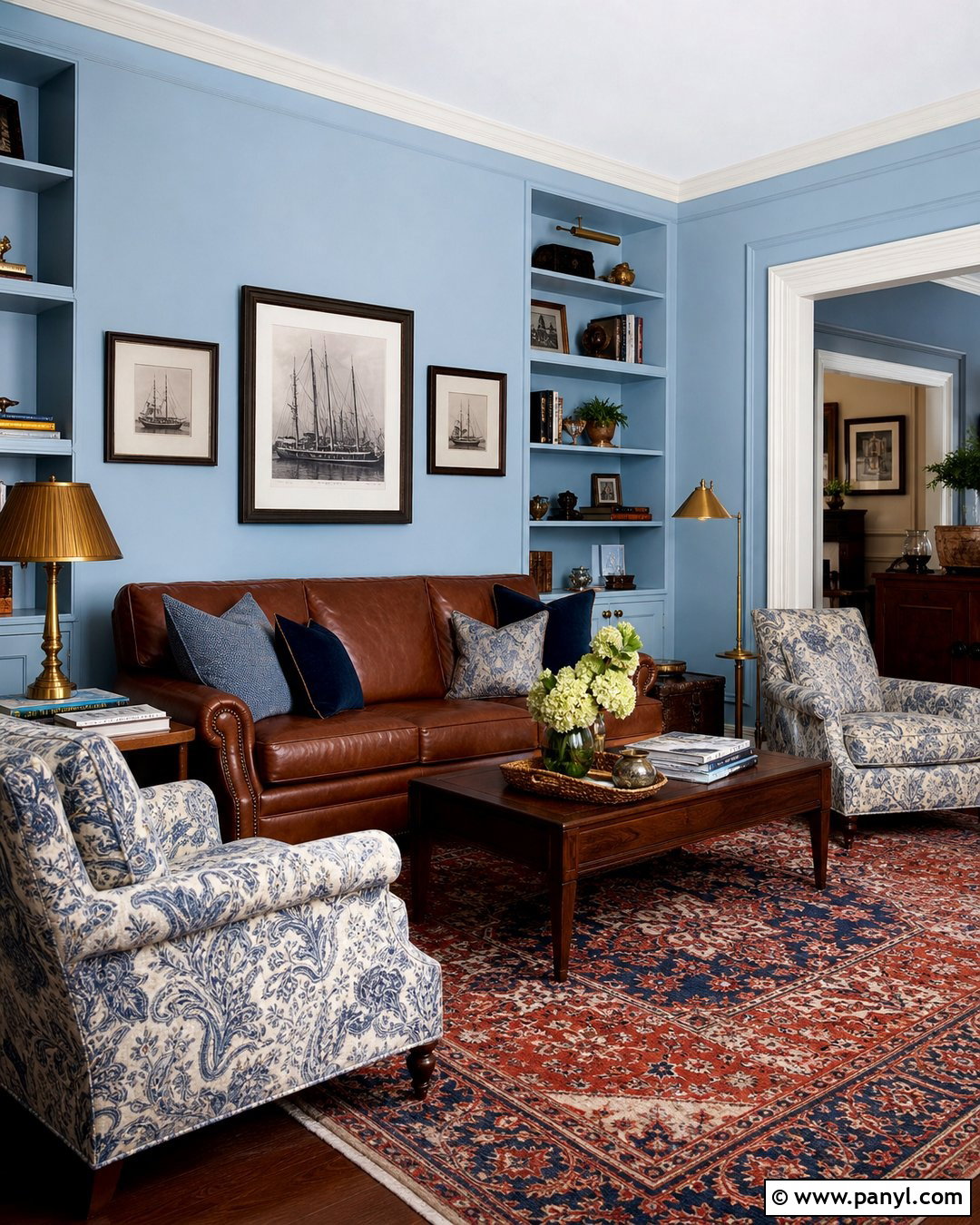 Pale Blue Walls With Brown Leather - 35 pale blue walls
