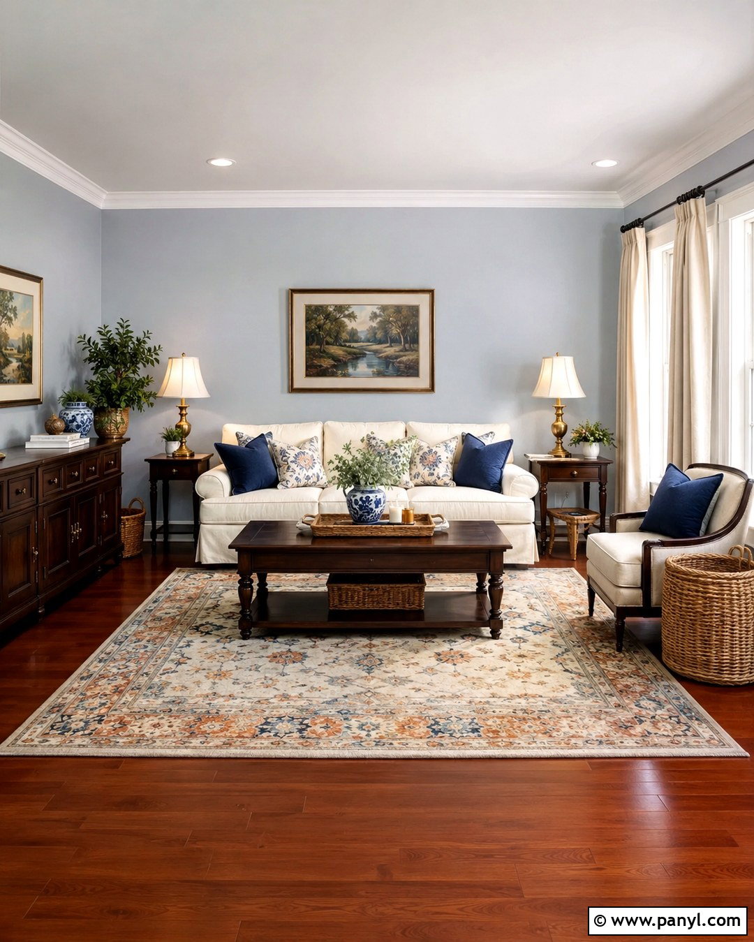 Pale Blue Walls With Cherry Wood Floors - 20 Wood Floor Wall Paint Color Ideas