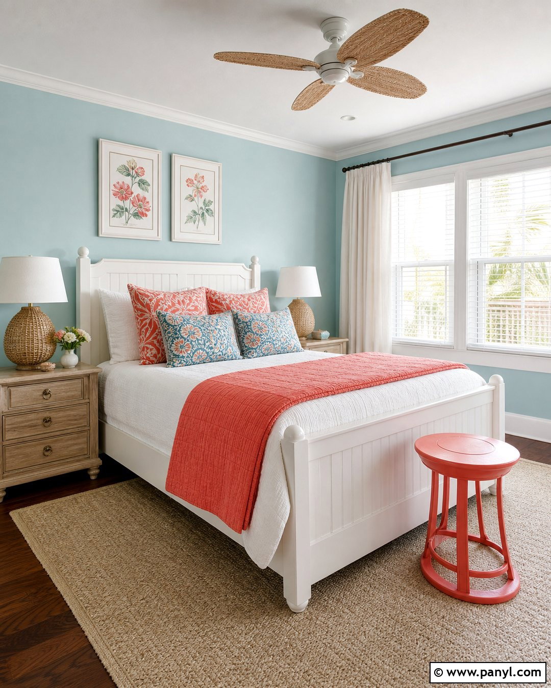 Pale Blue Walls With Coral Accents - 35 pale blue walls