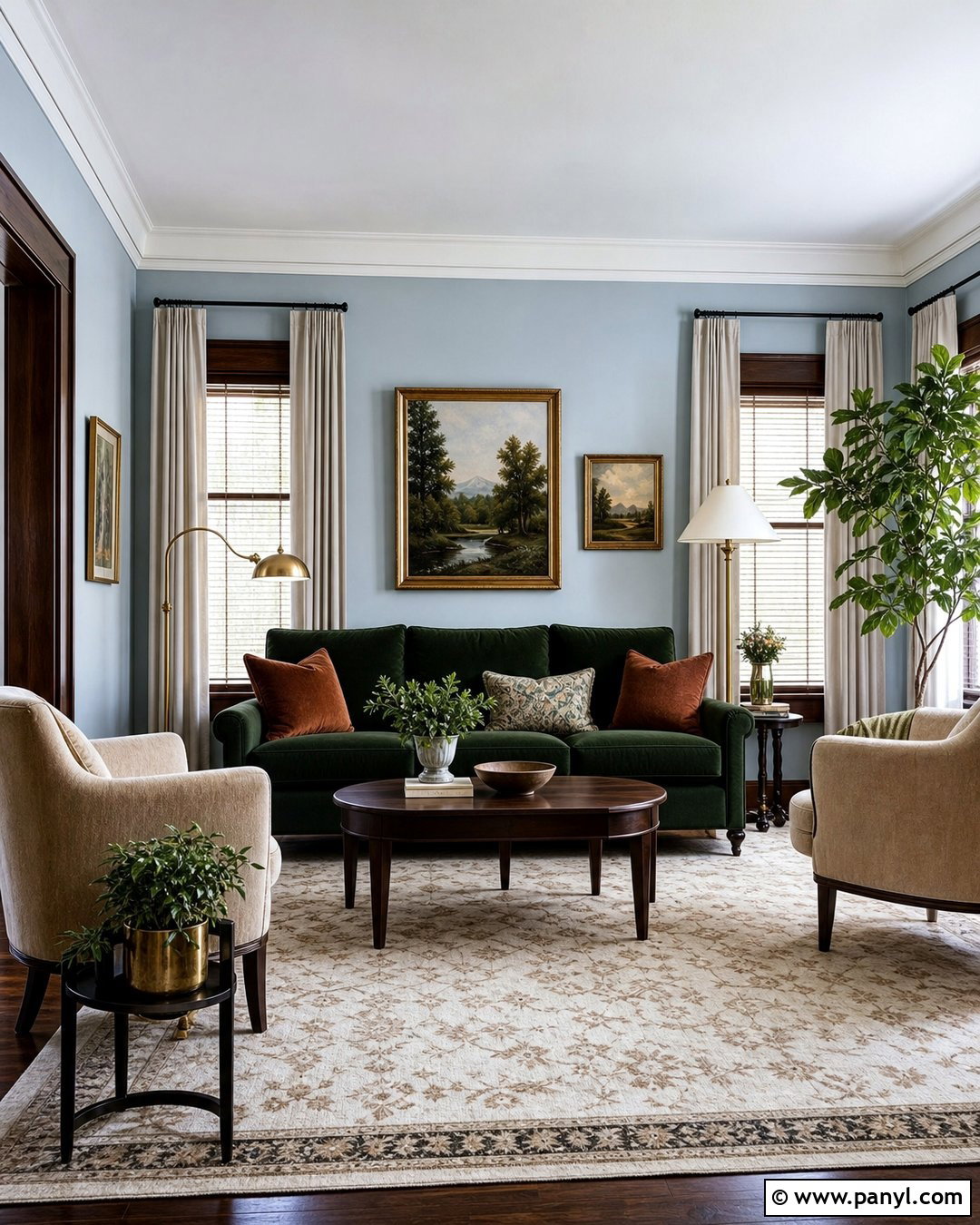 Pale Blue Walls With Dark Green Sofa - 35 pale blue walls