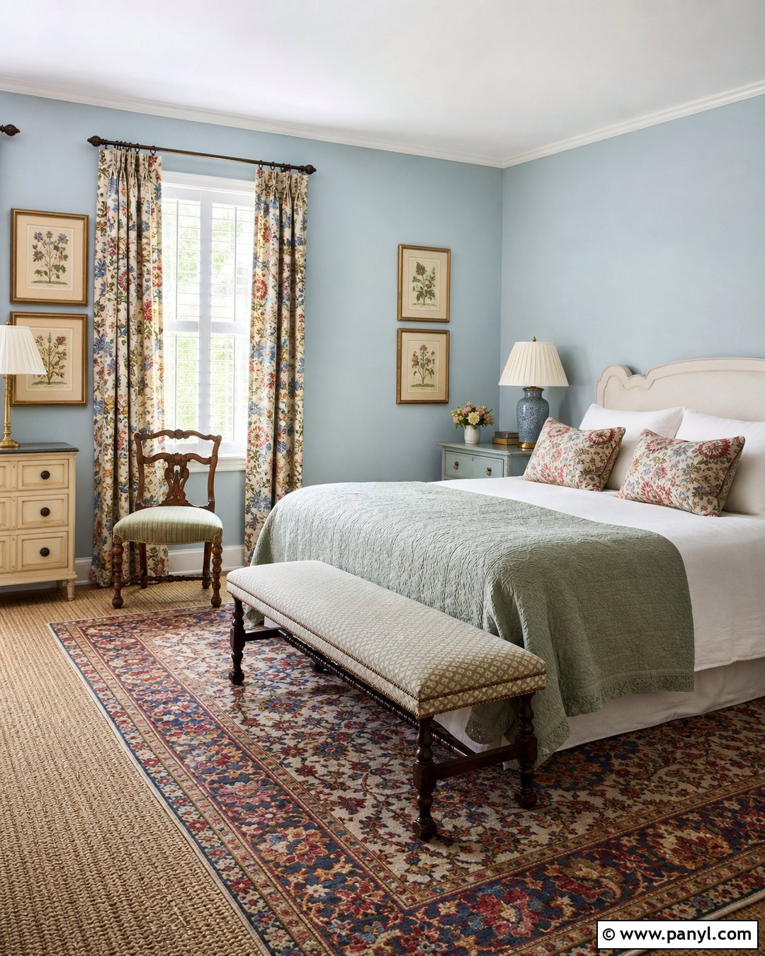 Pale Blue Walls With Floral Curtains - 35 pale blue walls