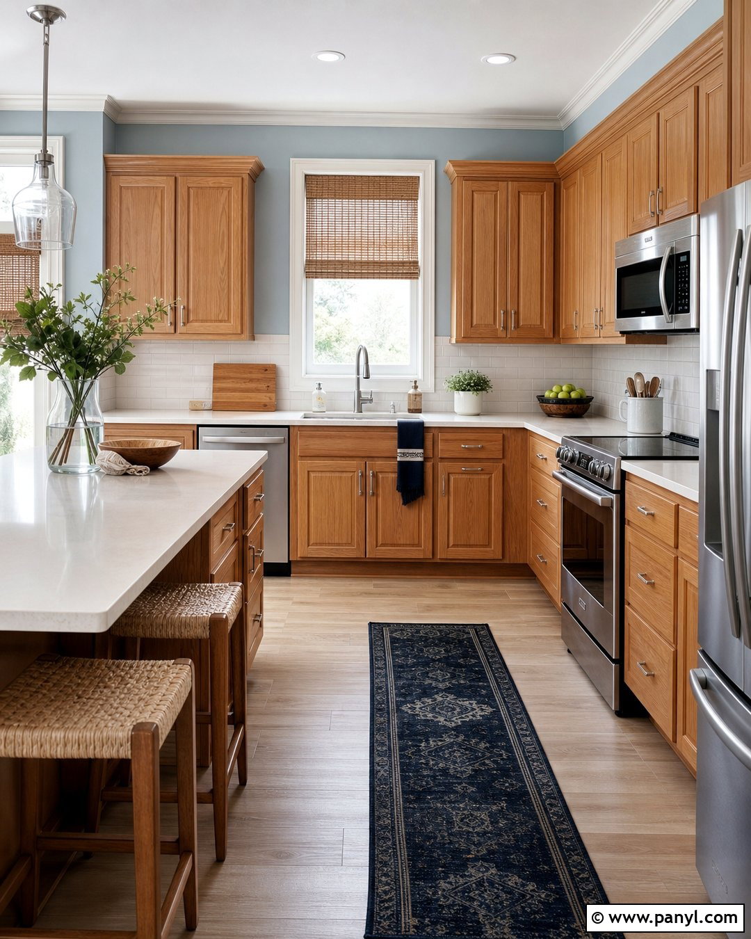 Pale Blue Walls With Honey Oak Cabinets - 35 honey oak kitchen cabinets wall color ideas