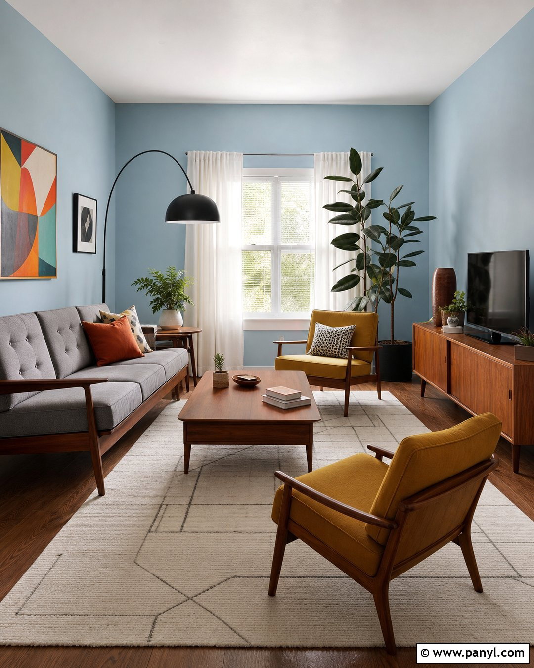 Pale Blue Walls With Midcentury Furniture - 35 pale blue walls