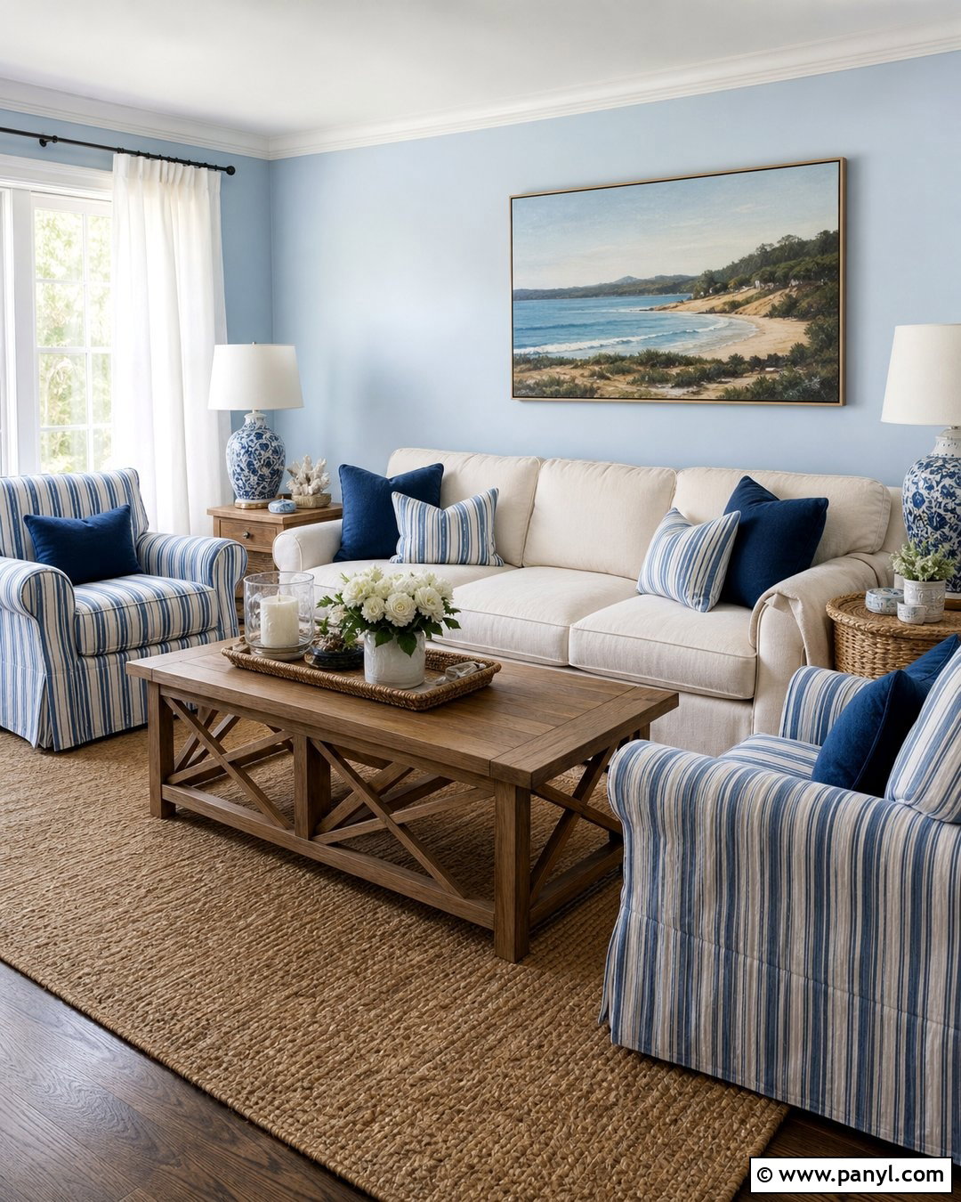 Pale Blue Walls With Striped Decor - 35 pale blue walls