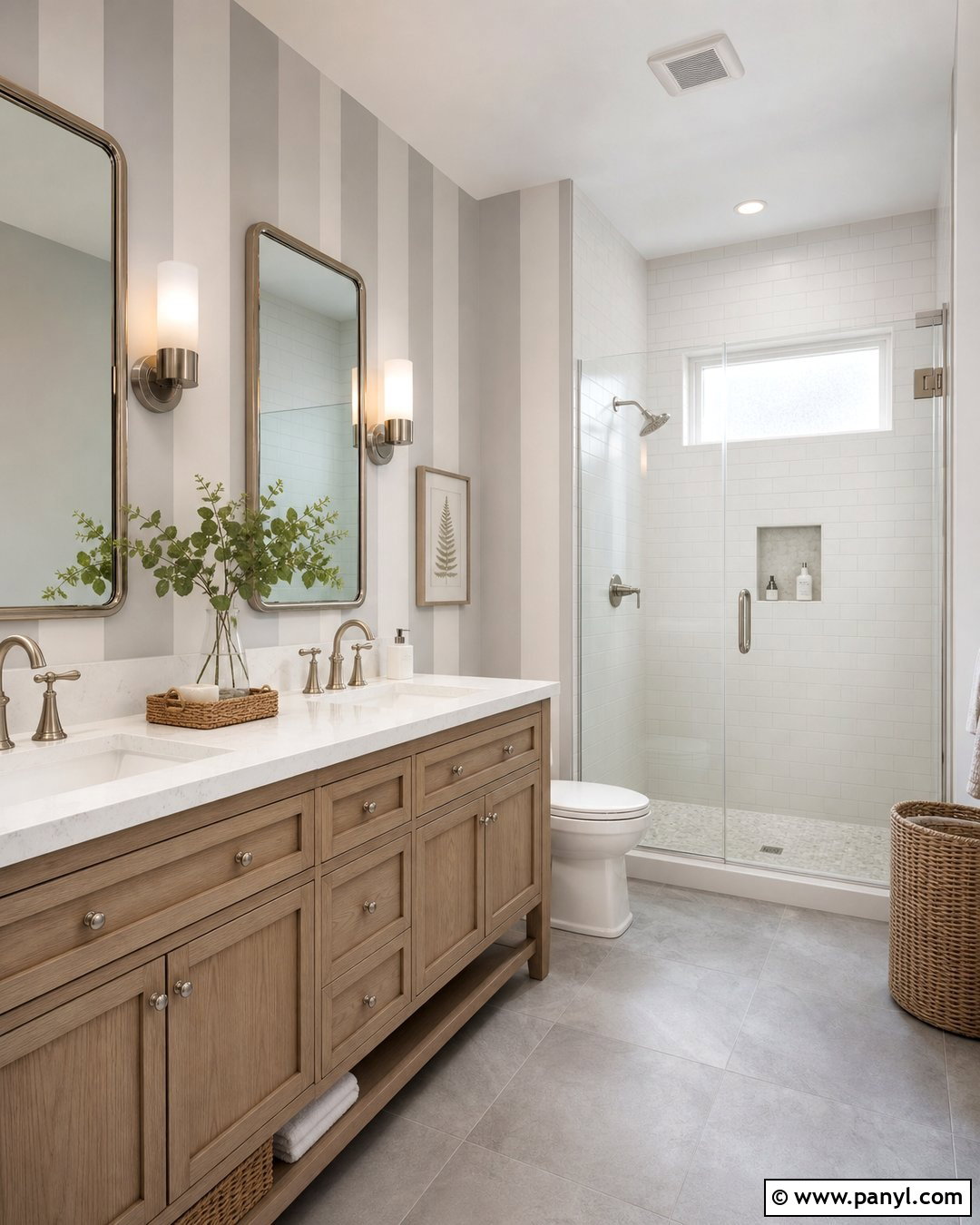 Pale Gray And Warm White Bathroom Stripes - 20 Neutral Color Wall Stripes
