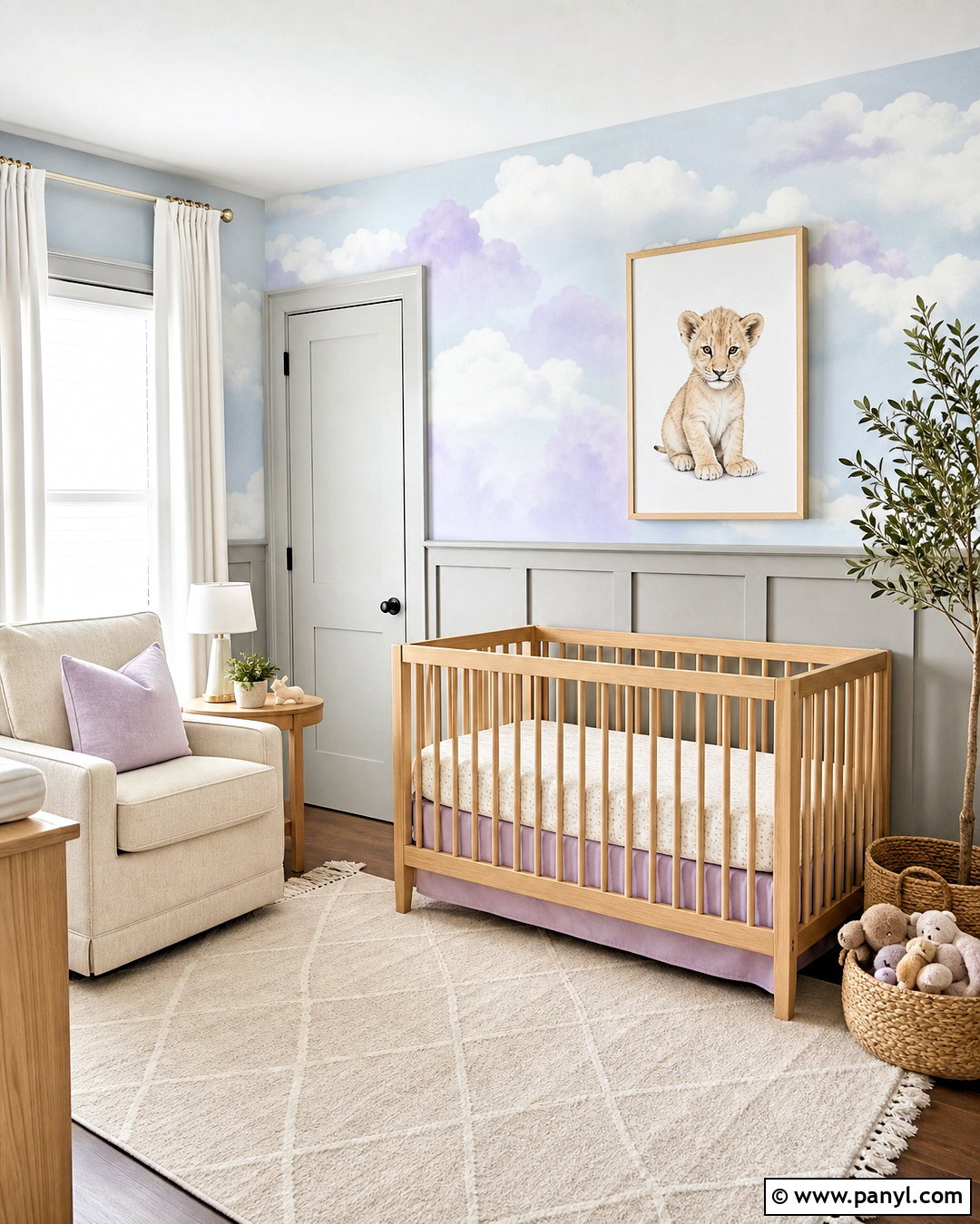 Pale Gray Wainscoting With Cloud Wallpaper - 20 wainscoting with wallpaper ideas