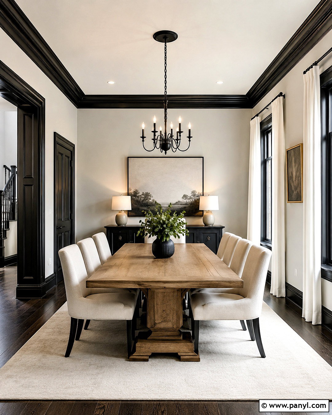 Pale Gray Walls With Black Trim Dining Room - 40 Light Walls With Dark Trim Ideas
