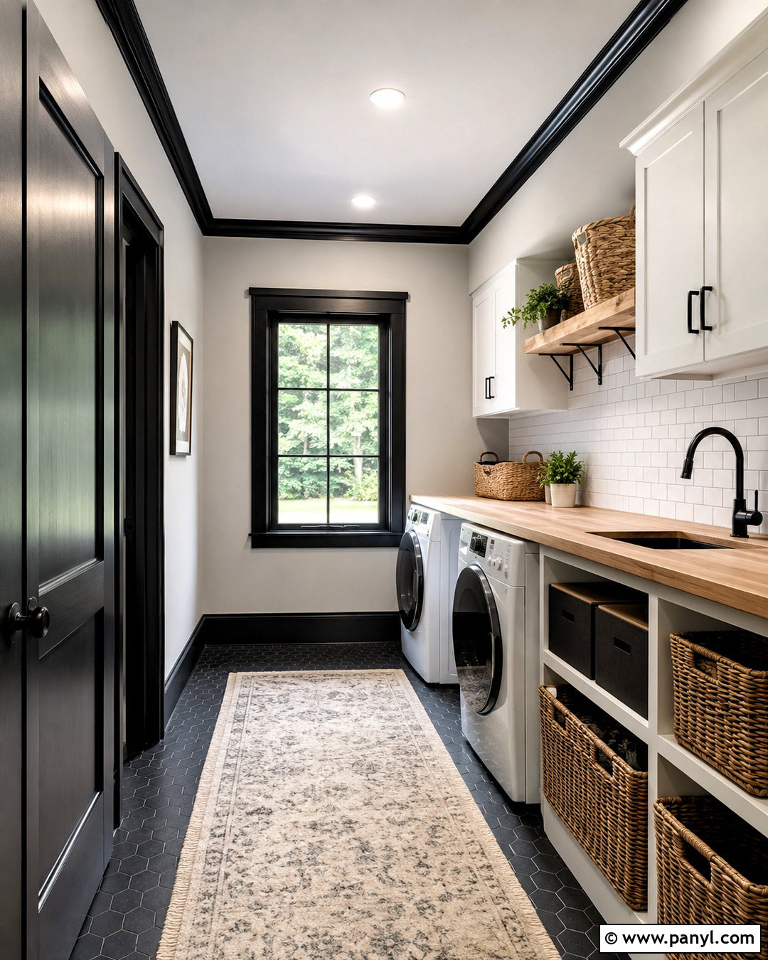 Pale Gray Walls With Black Trim Laundry Room - 40 Light Walls With Dark Trim Ideas