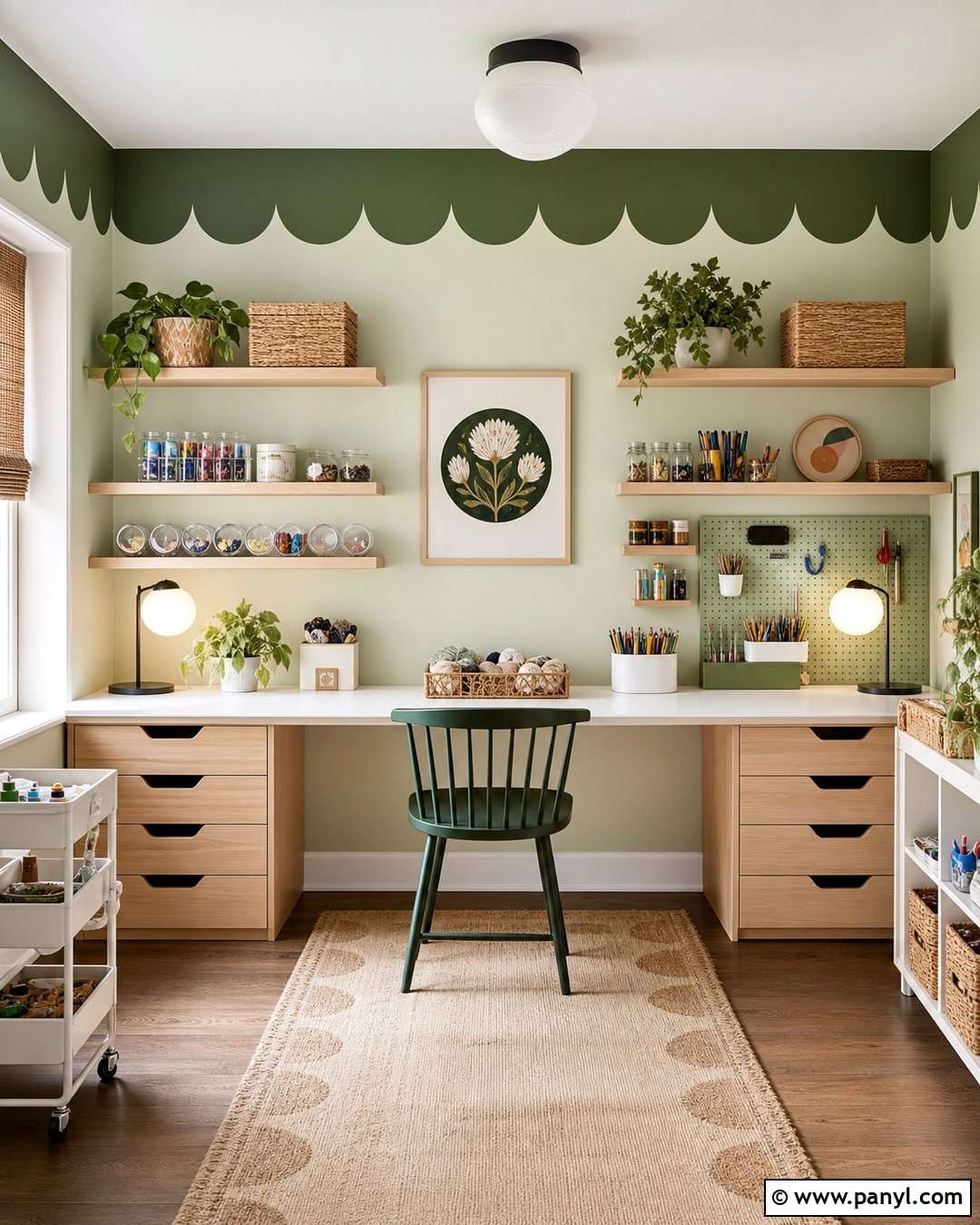 Pale Green And Dark Green Scalloped Wall - 25 2 Color Wall ideas