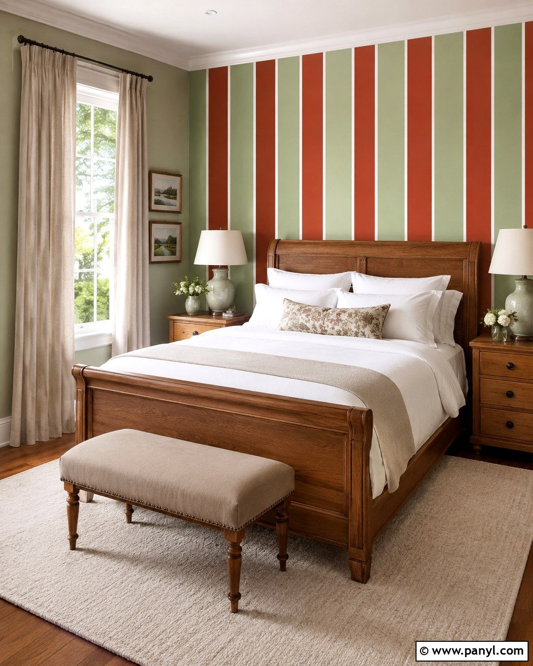 Pale Green And Red Striped Guest Room - 20 Red And Green Walls