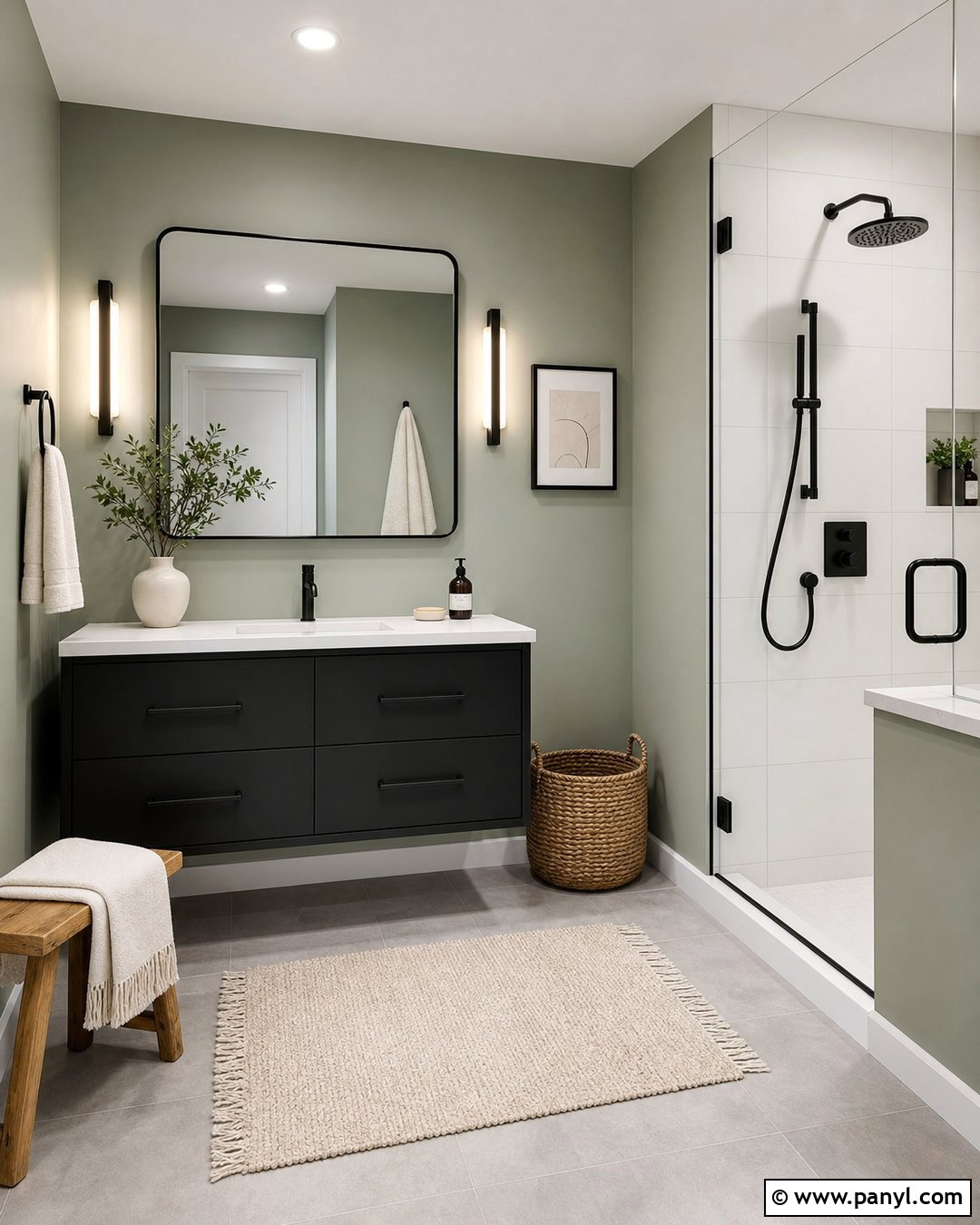 Pale Green Bathroom With Black Accents - 20 Pale Green Bathroom Paint Ideas