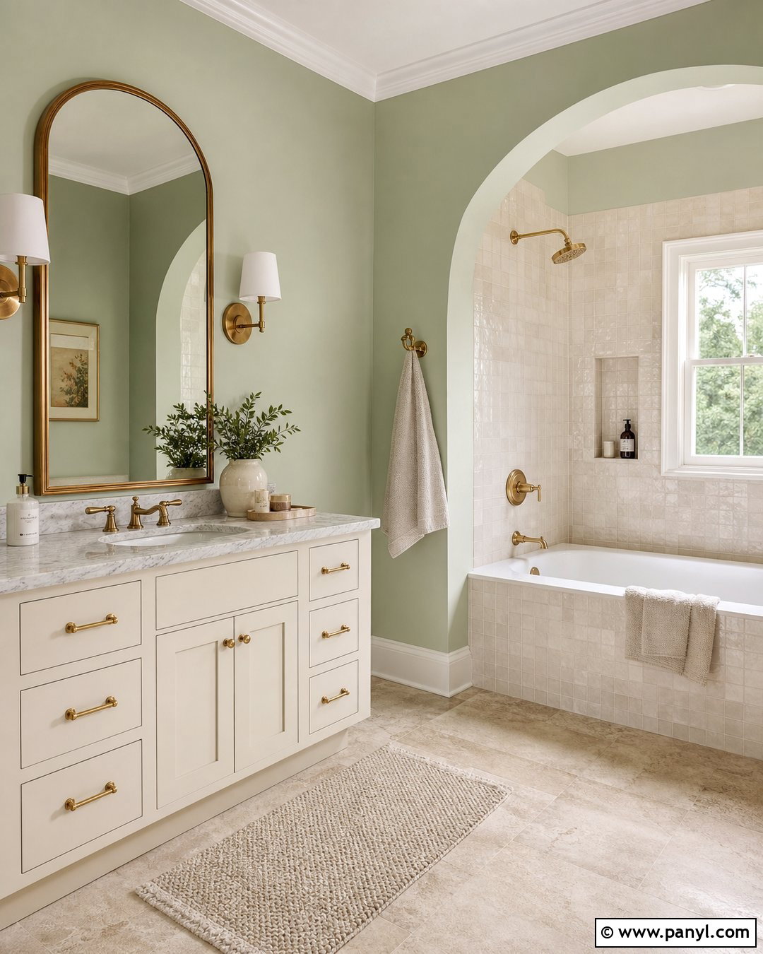 Pale Green Bathroom With Brass Fixtures - 20 Pale Green Bathroom Paint Ideas