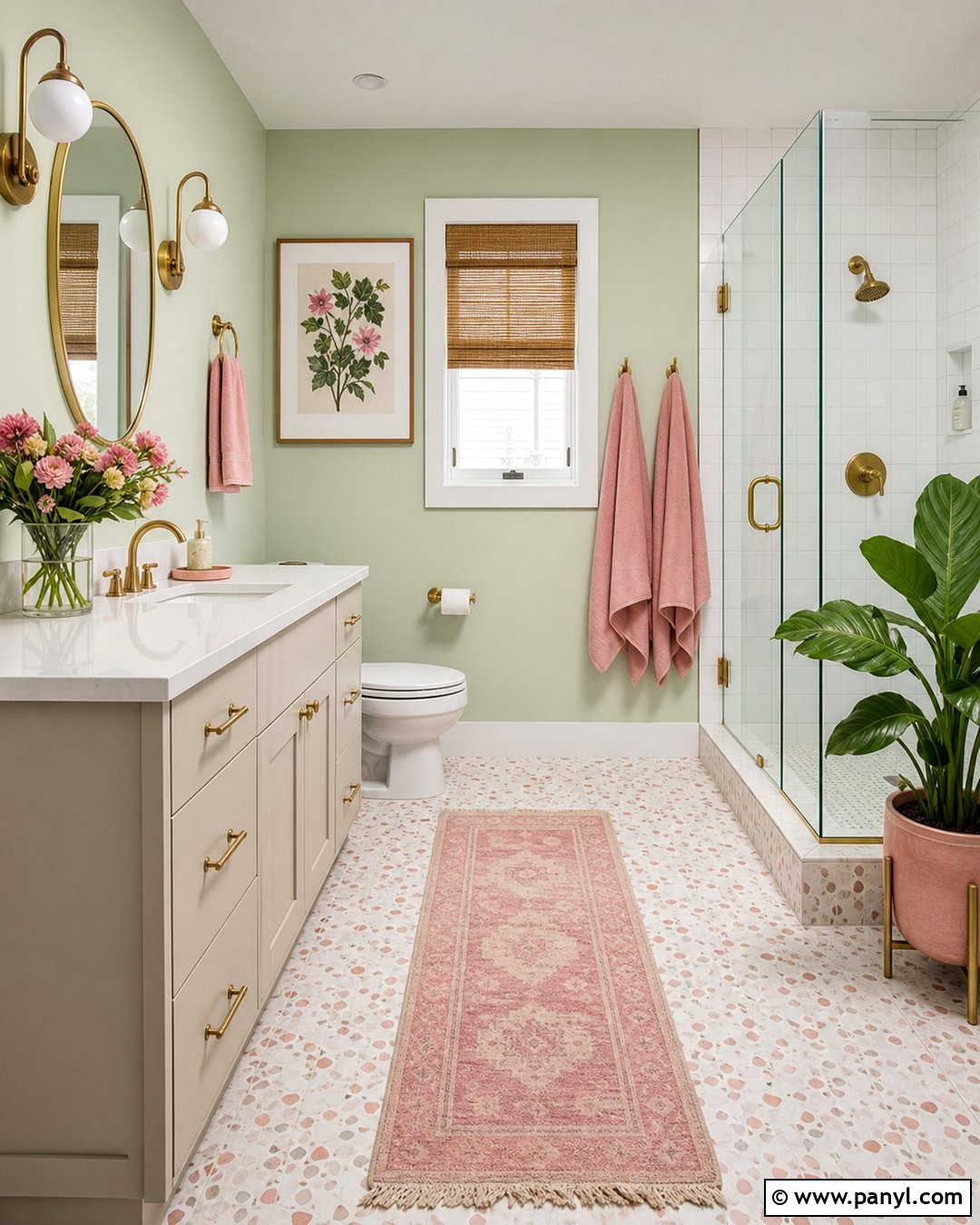 Pale Green Bathroom With Pink Accents - 20 Pale Green Bathroom Paint Ideas