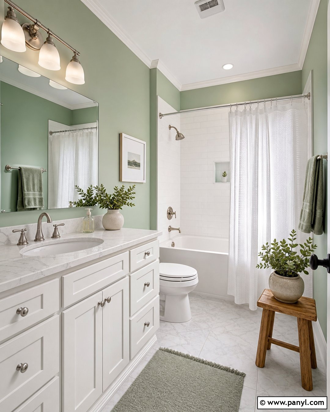 Pale Green Bathroom With White Trim - 20 Light Green Walls With White Trim Ideas