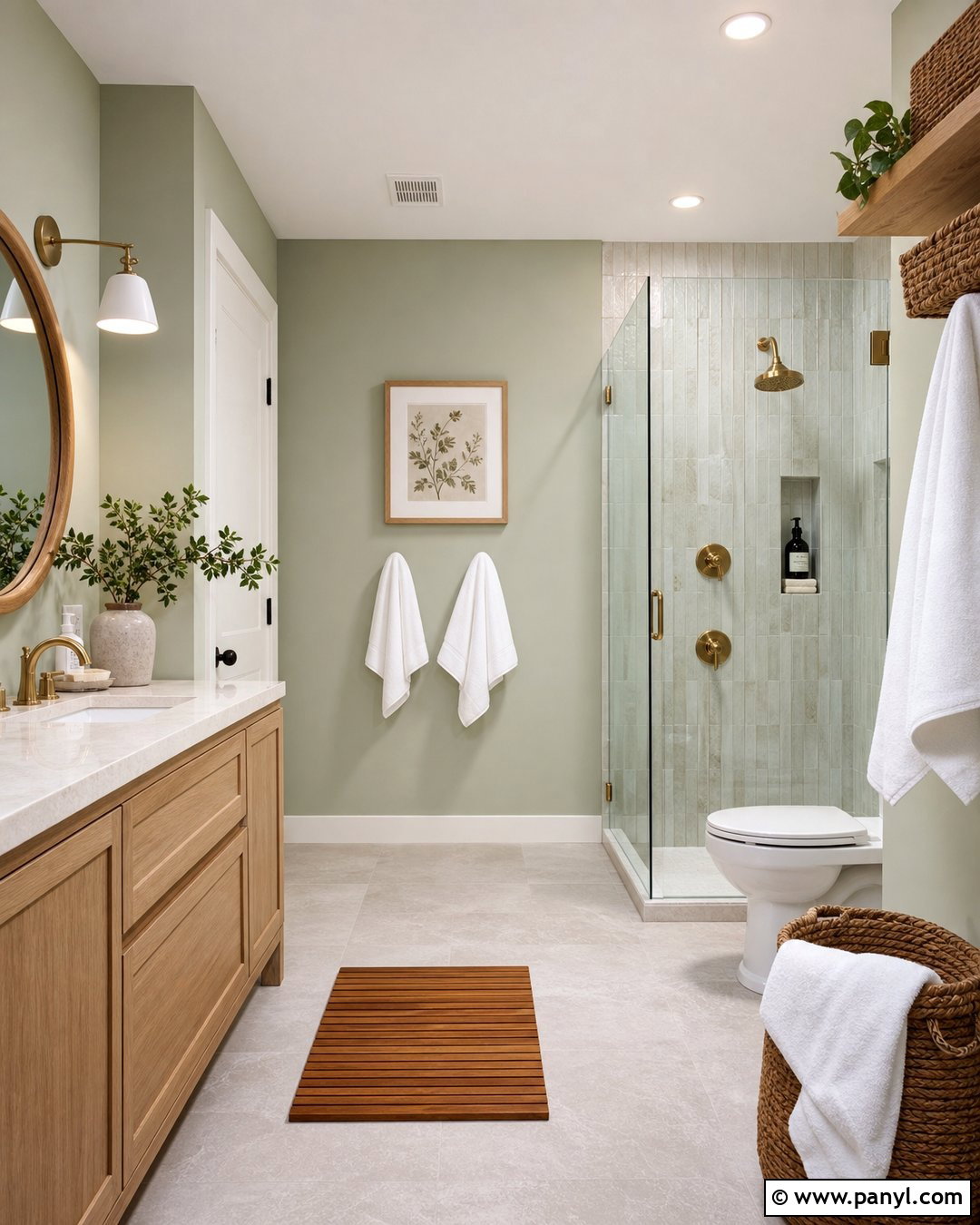 Pale Green Bathroom With Wood Vanity - 20 Pale Green Bathroom Paint Ideas